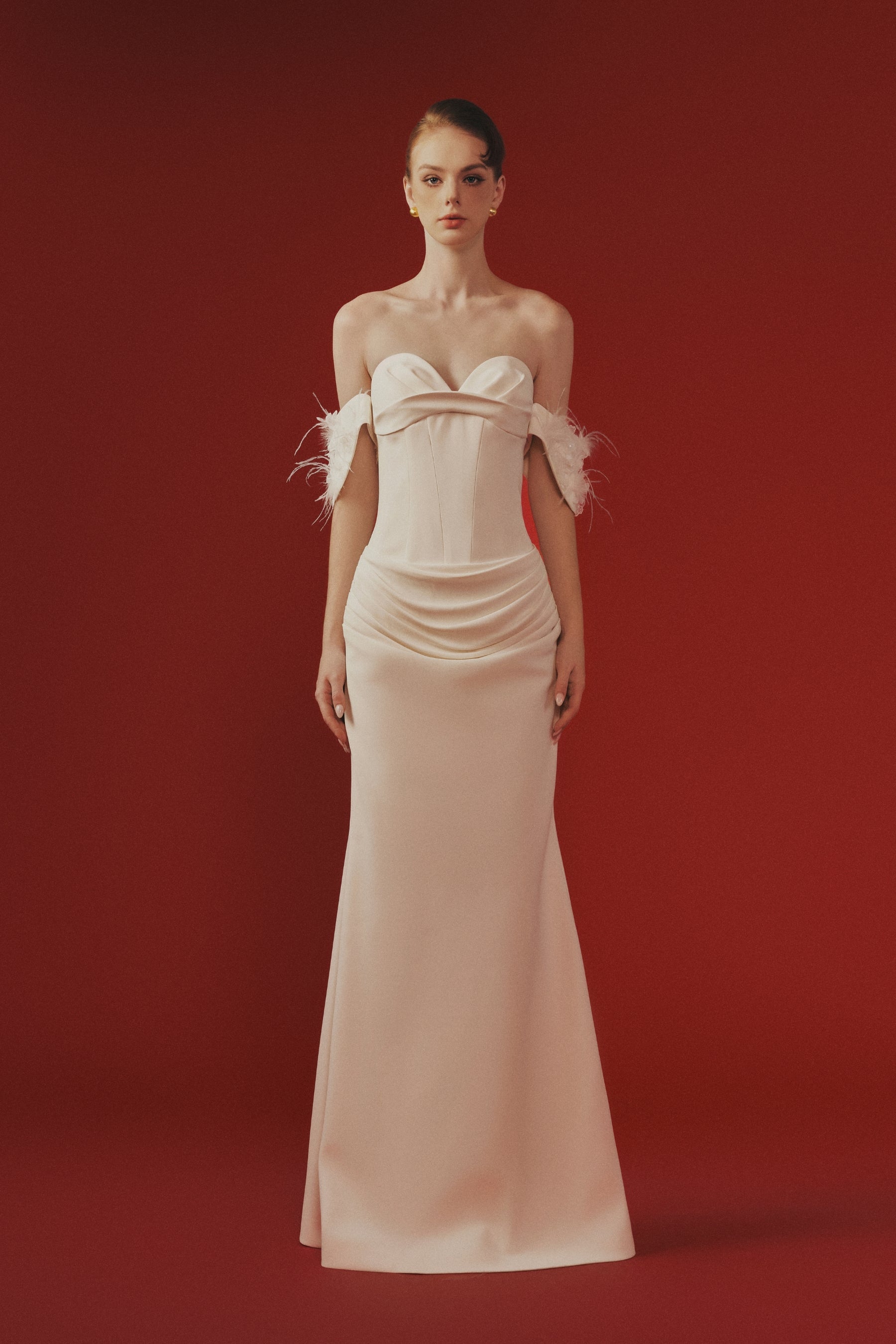 Ann Sweetheart Feather Maxi Dress