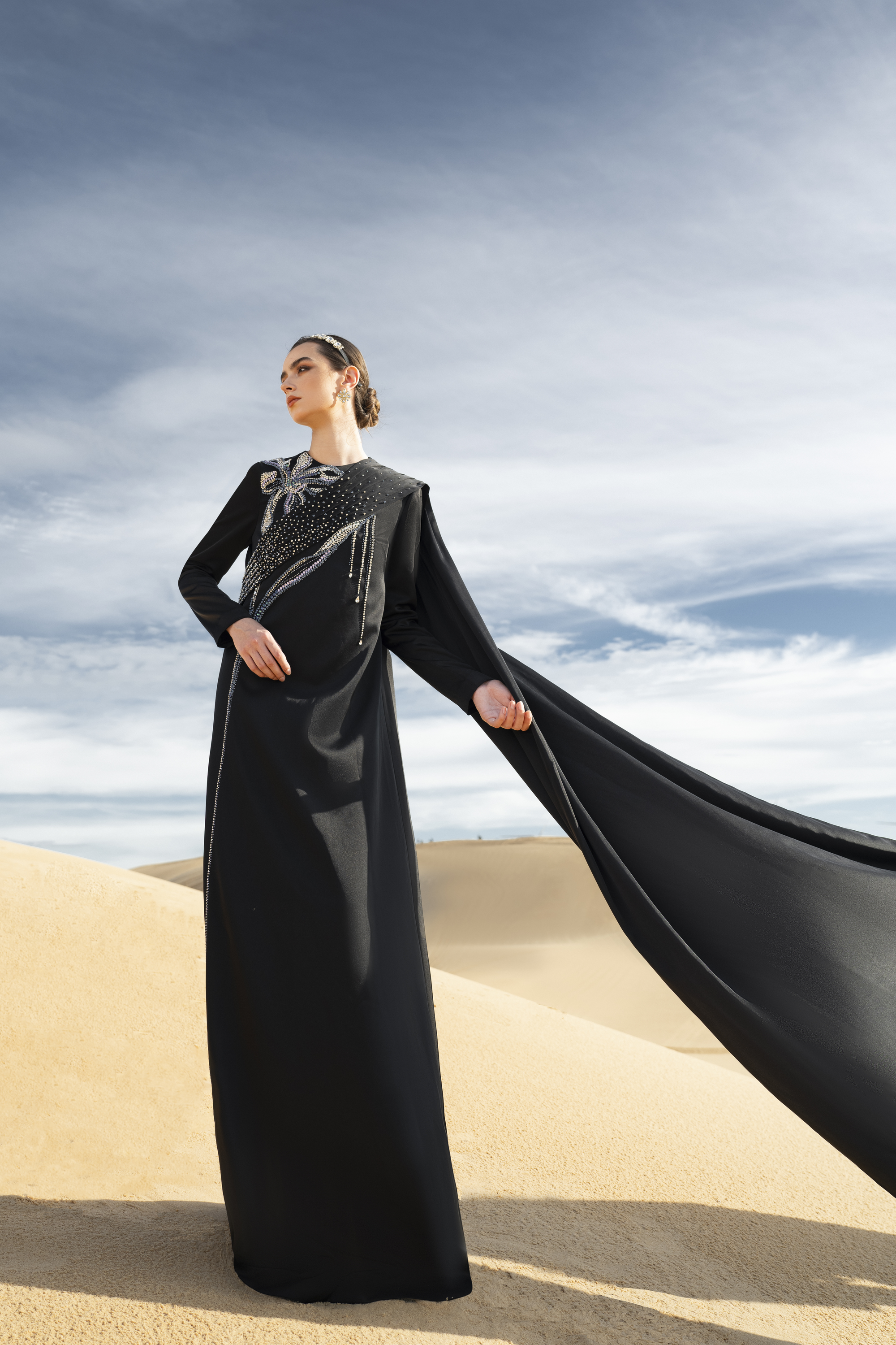 Antonia Straight Long Sleeved Taffeta Silk Maxi Dress
