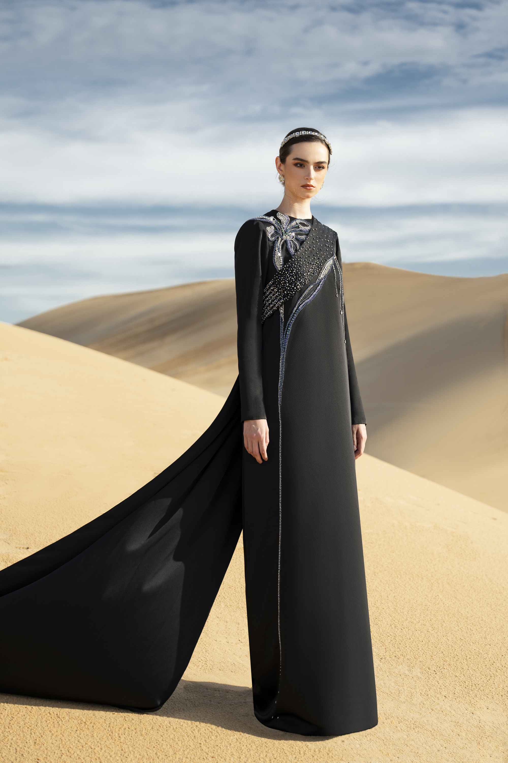 Antonia Straight Long Sleeved Taffeta Silk Maxi Dress
