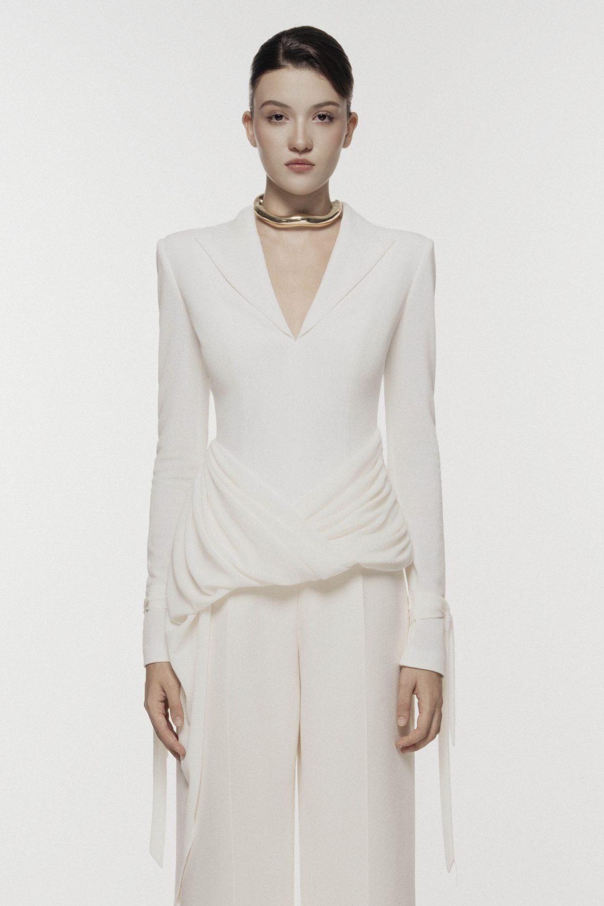 Asymmetric Draped V-Neck Blazer