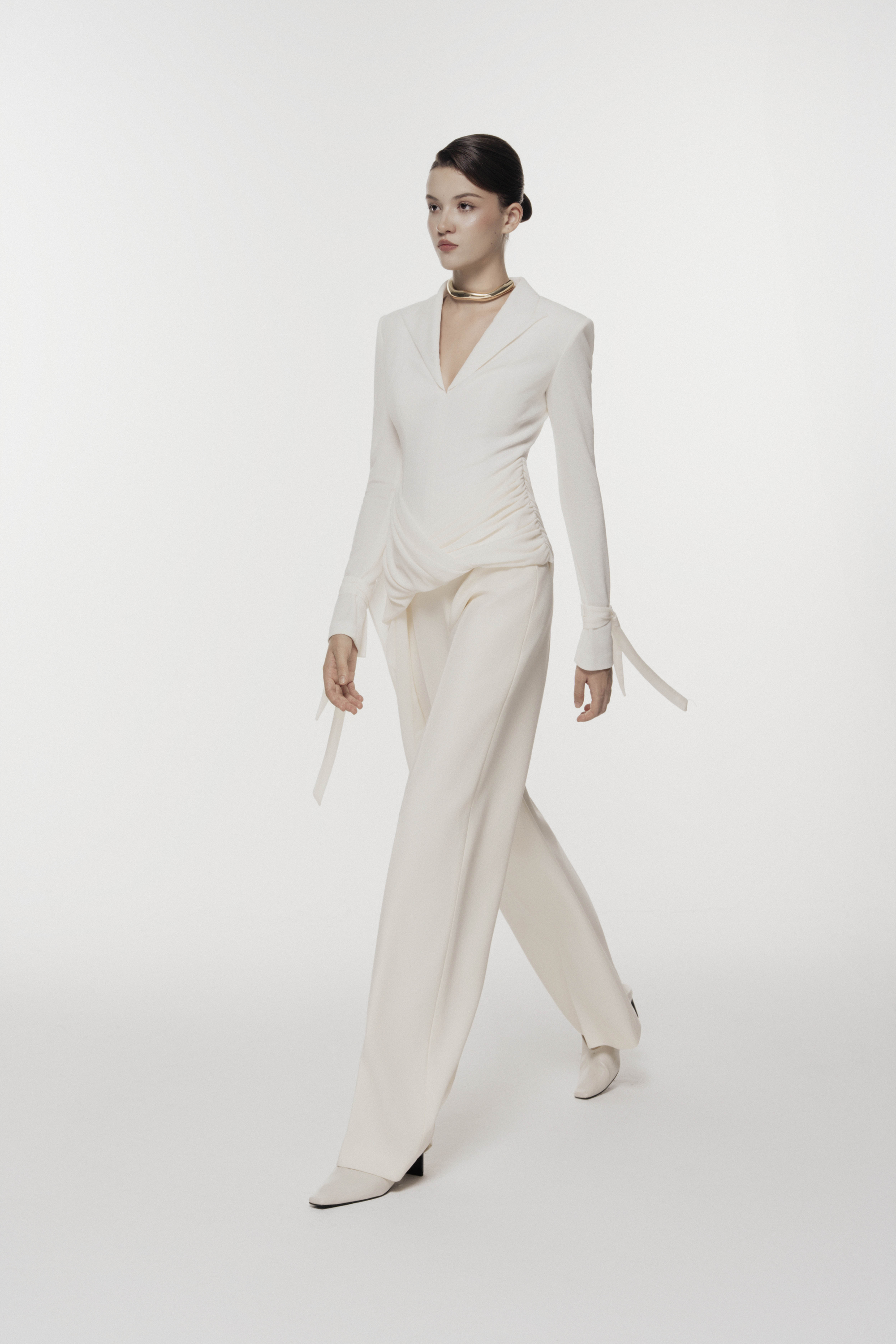 Asymmetric Draped V-Neck Set Design