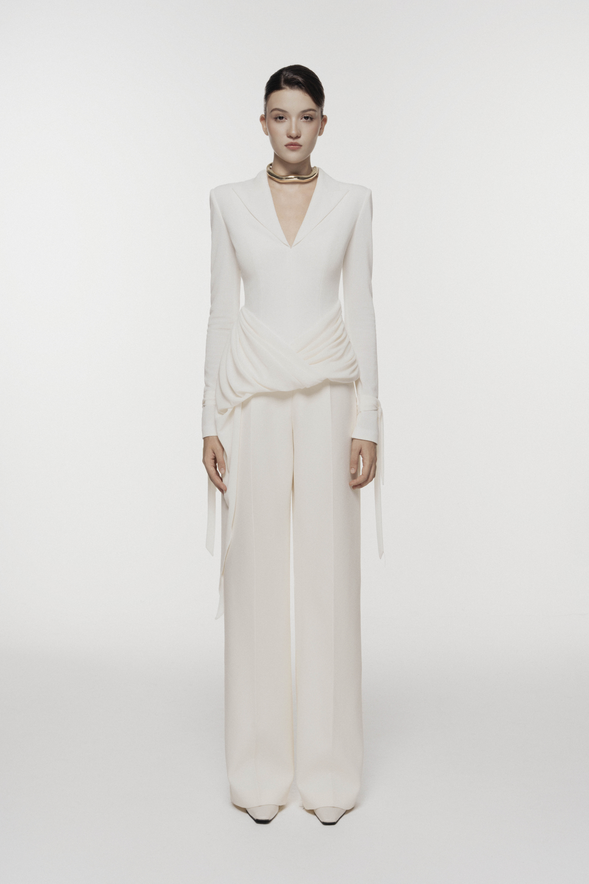Asymmetric Draped V-Neck Set Design