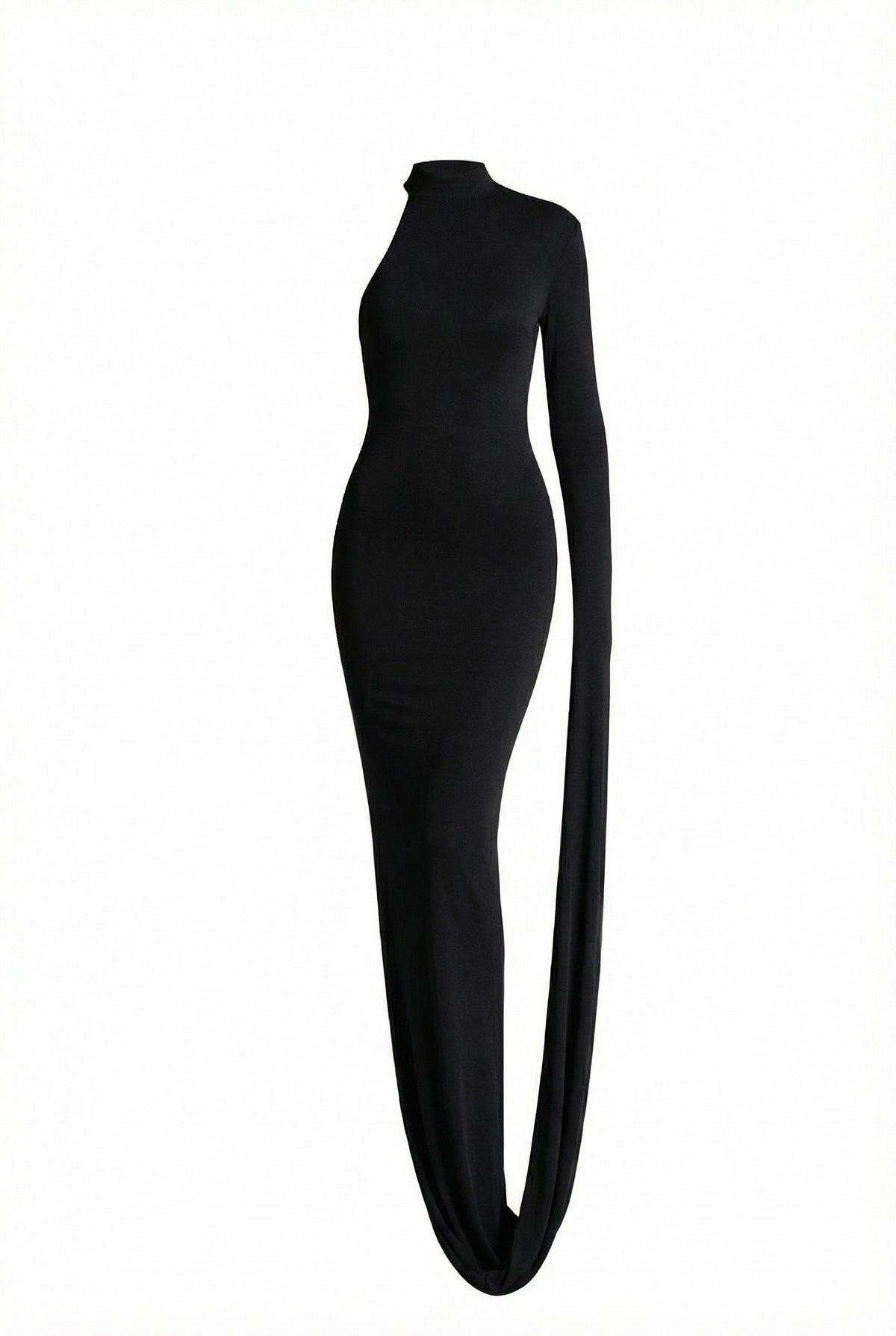 Asymmetric One-Sleeve Jersey Maxi Gown – Black
