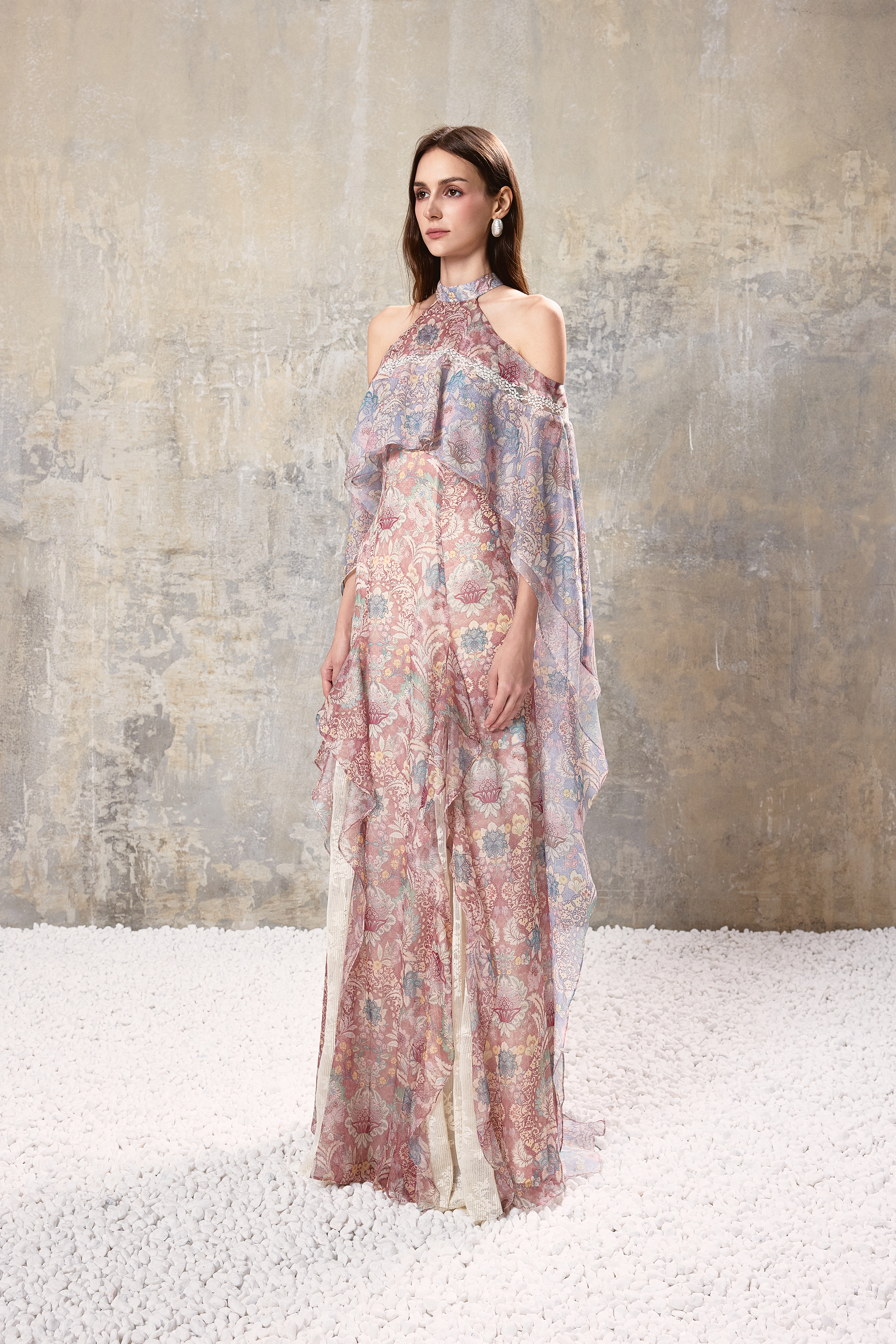 Baroque Halter Maxi Dress