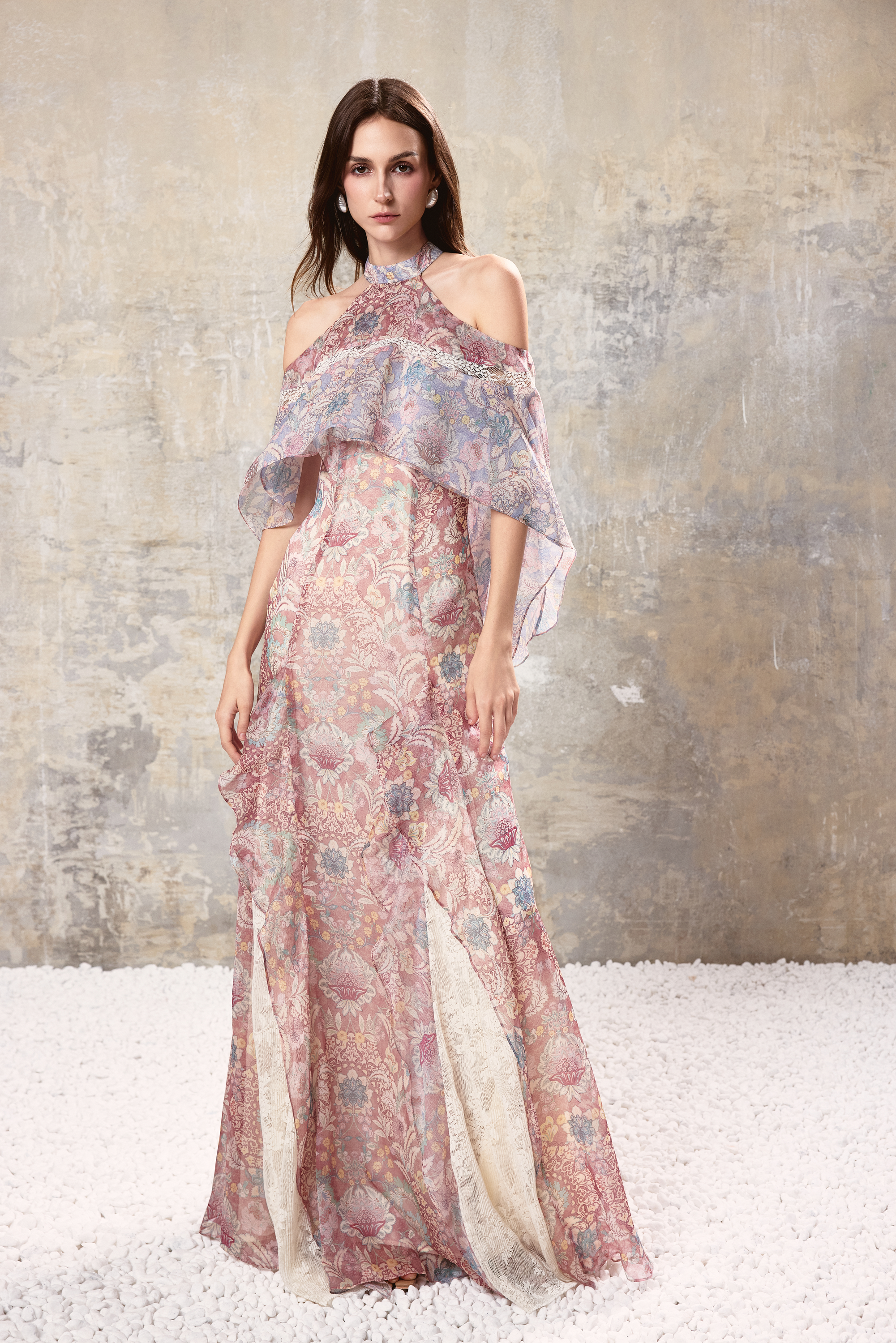 Baroque Halter Maxi Dress