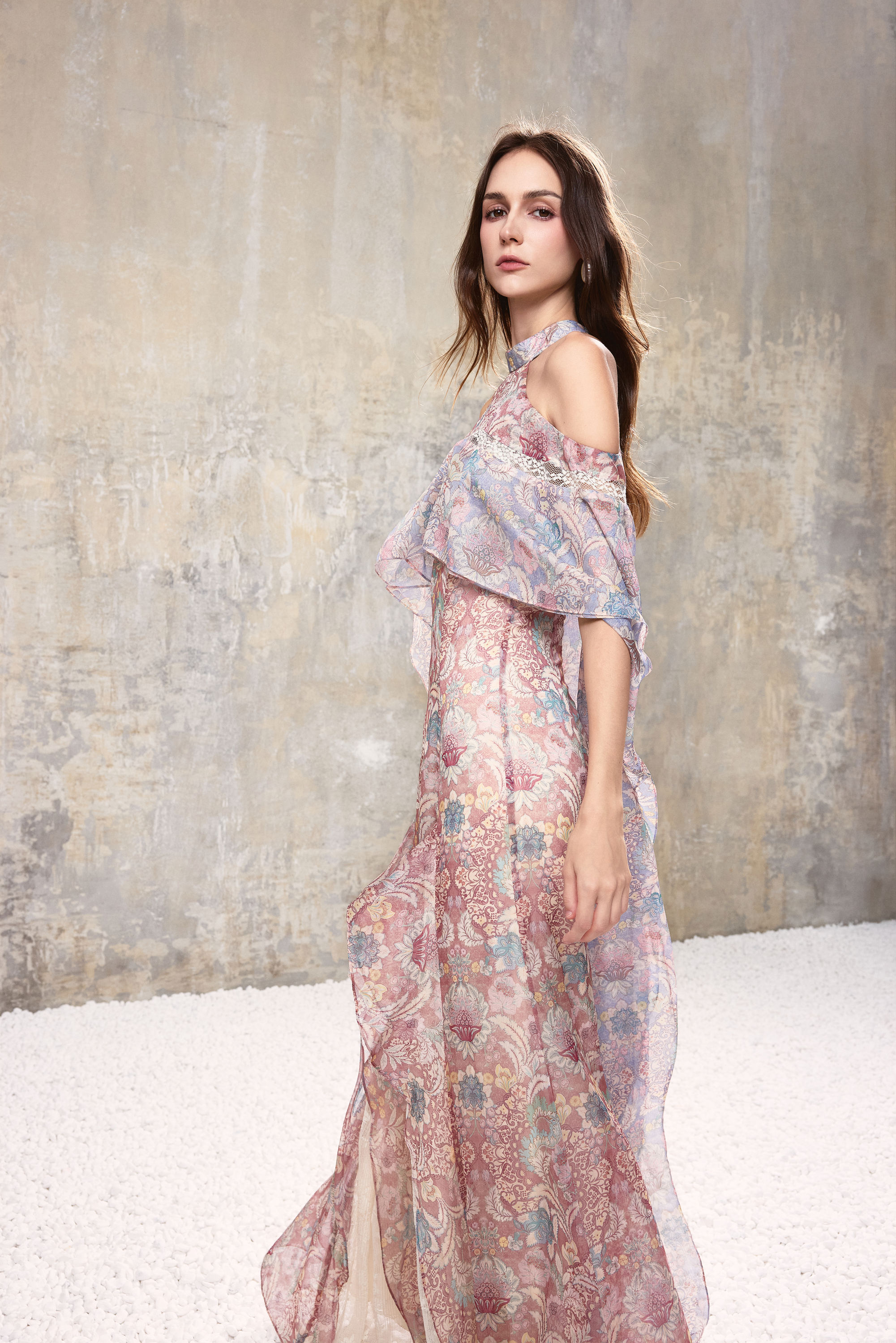 Baroque Halter Maxi Dress