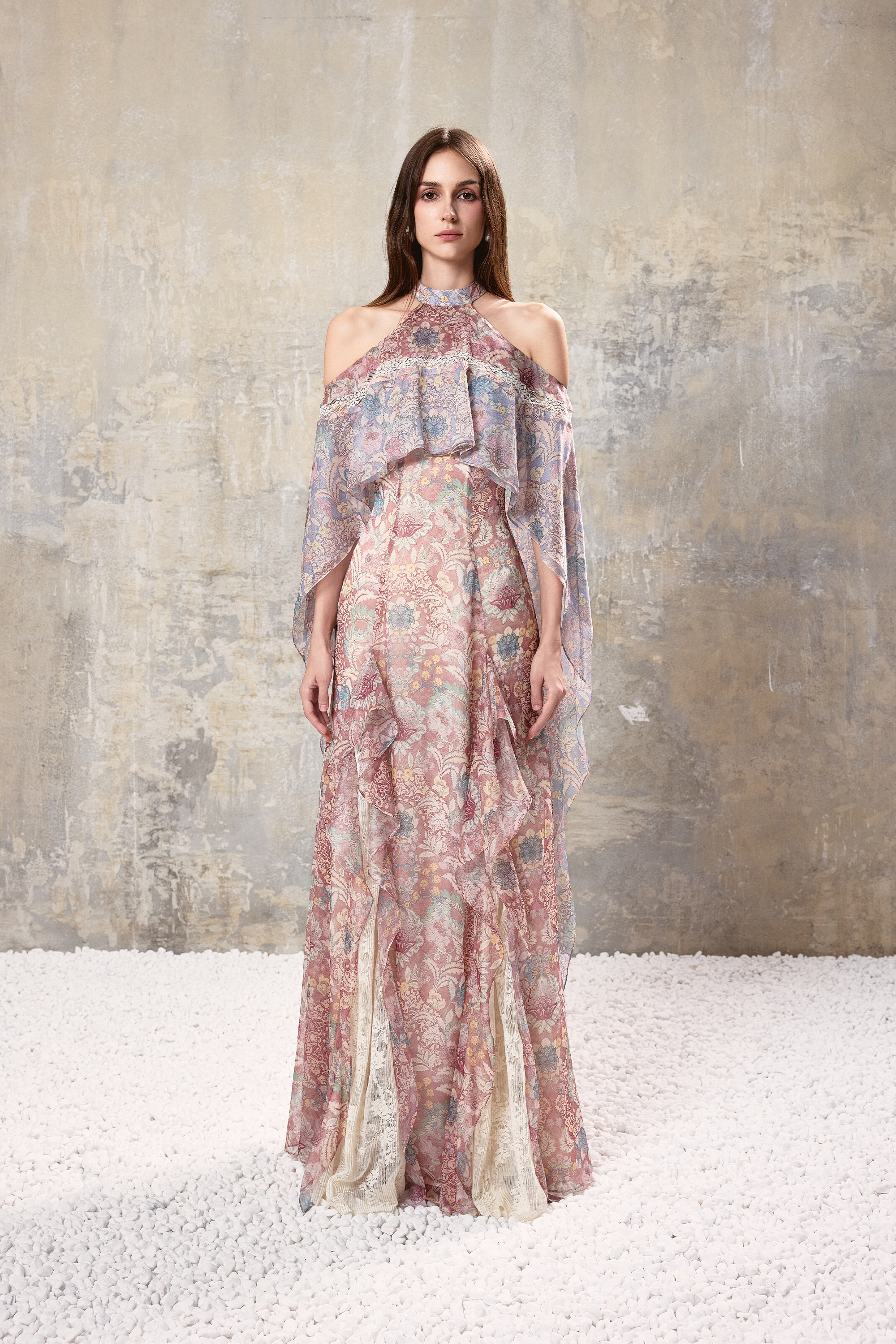 Baroque Halter Maxi Dress