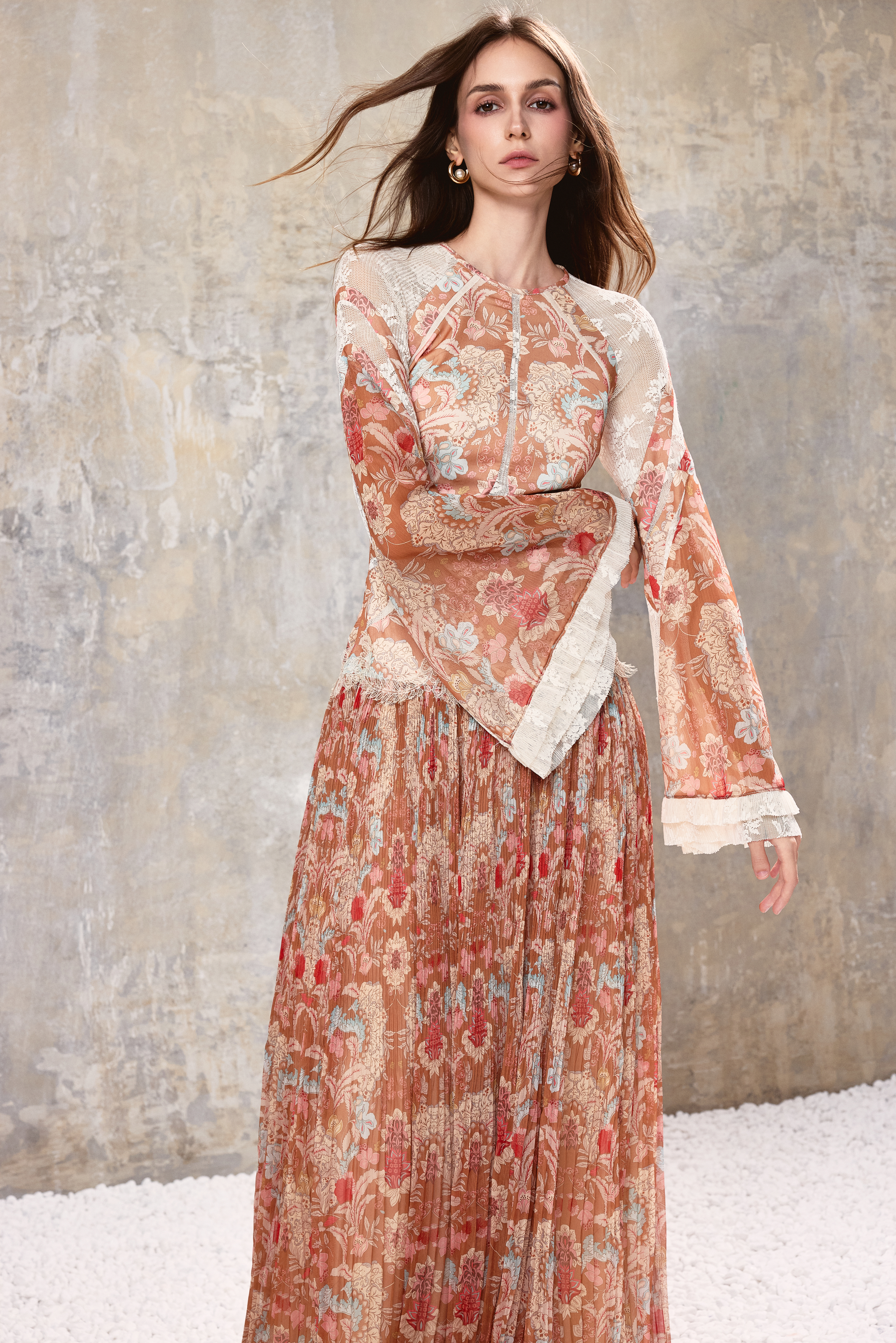 Baroque Pleated Maxi Dress