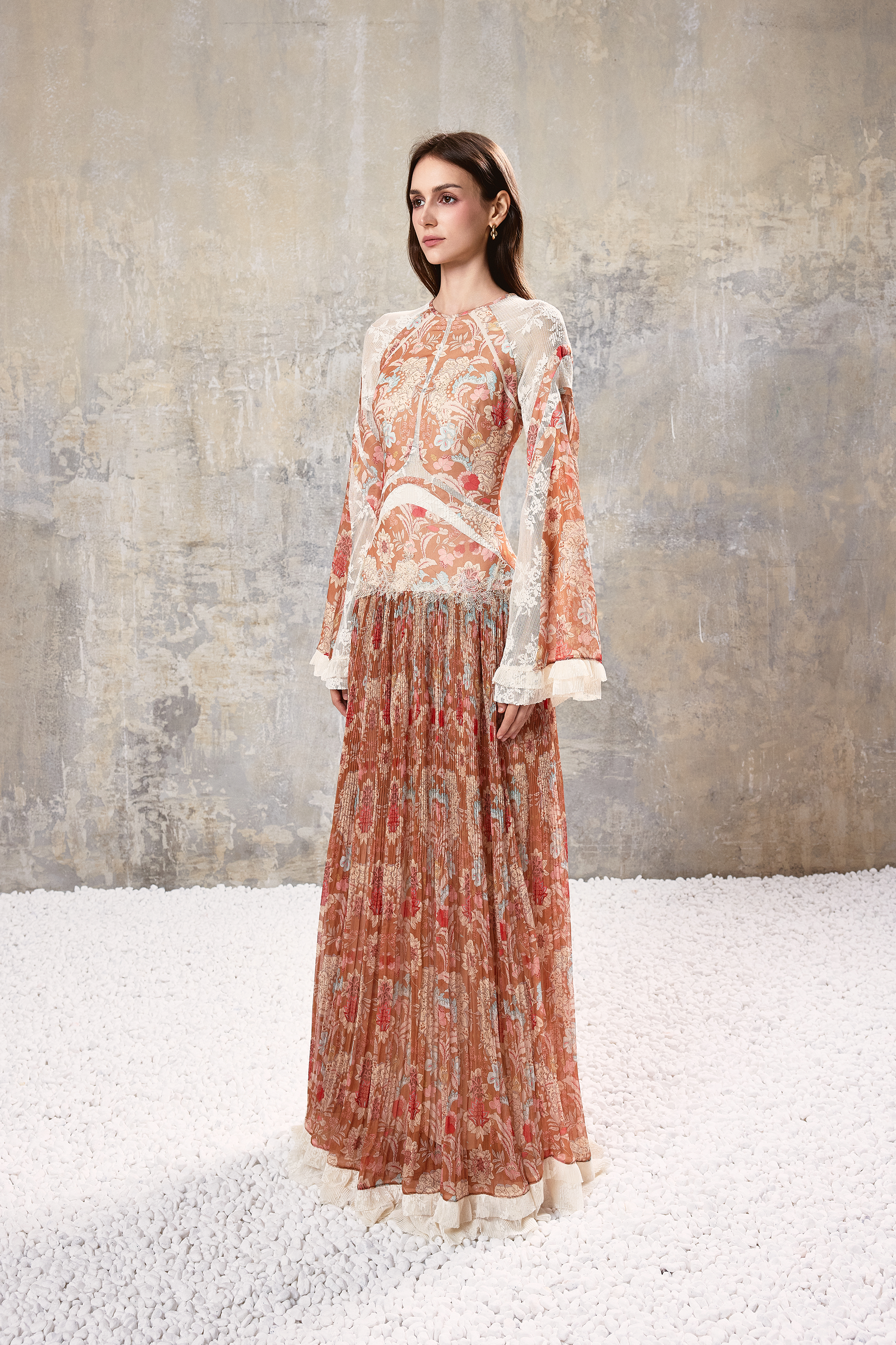 Baroque Pleated Maxi Dress