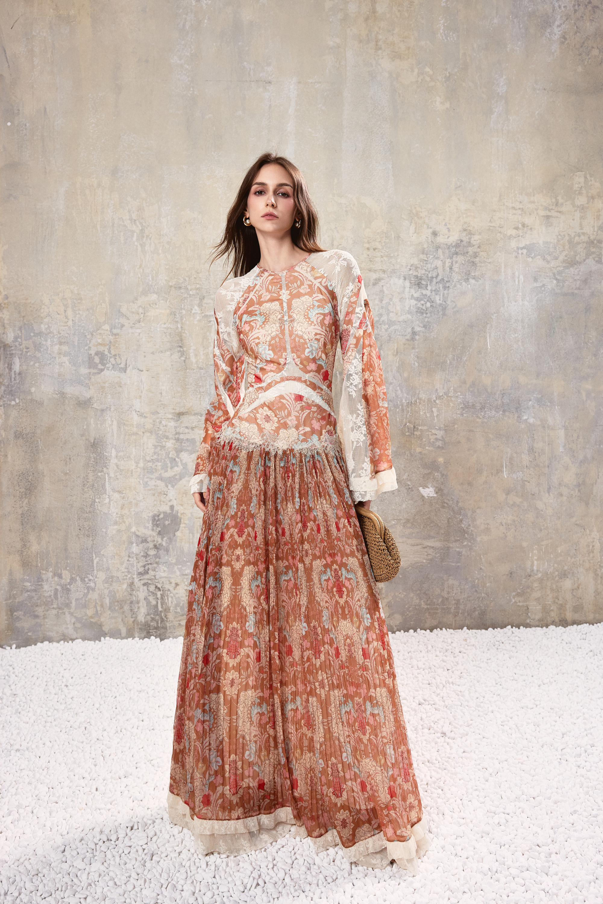 Baroque Pleated Maxi Dress