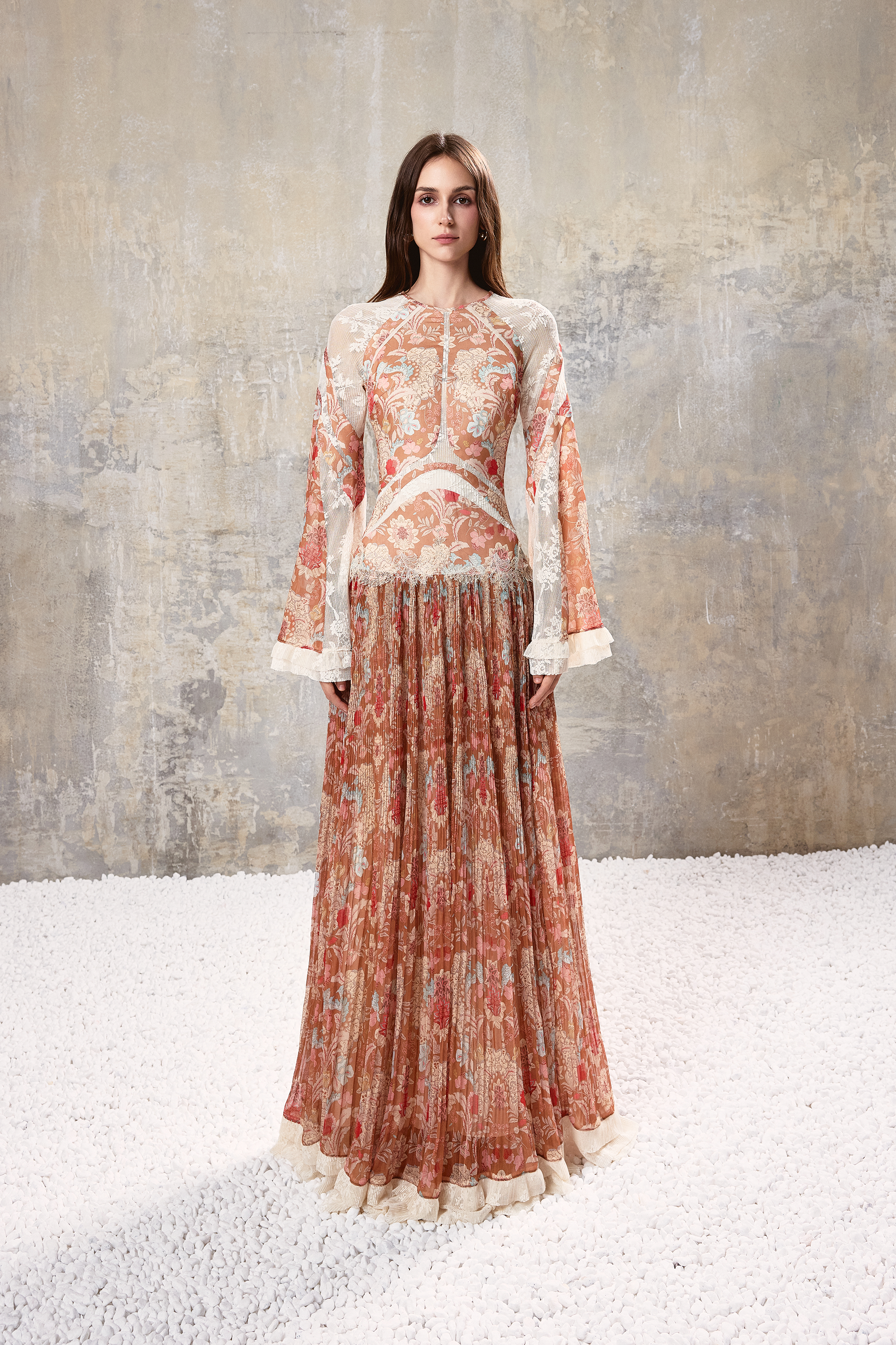 Baroque Pleated Maxi Dress