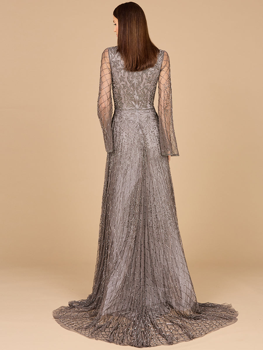 Beaded Long Dress with Flare Sleeves 29115