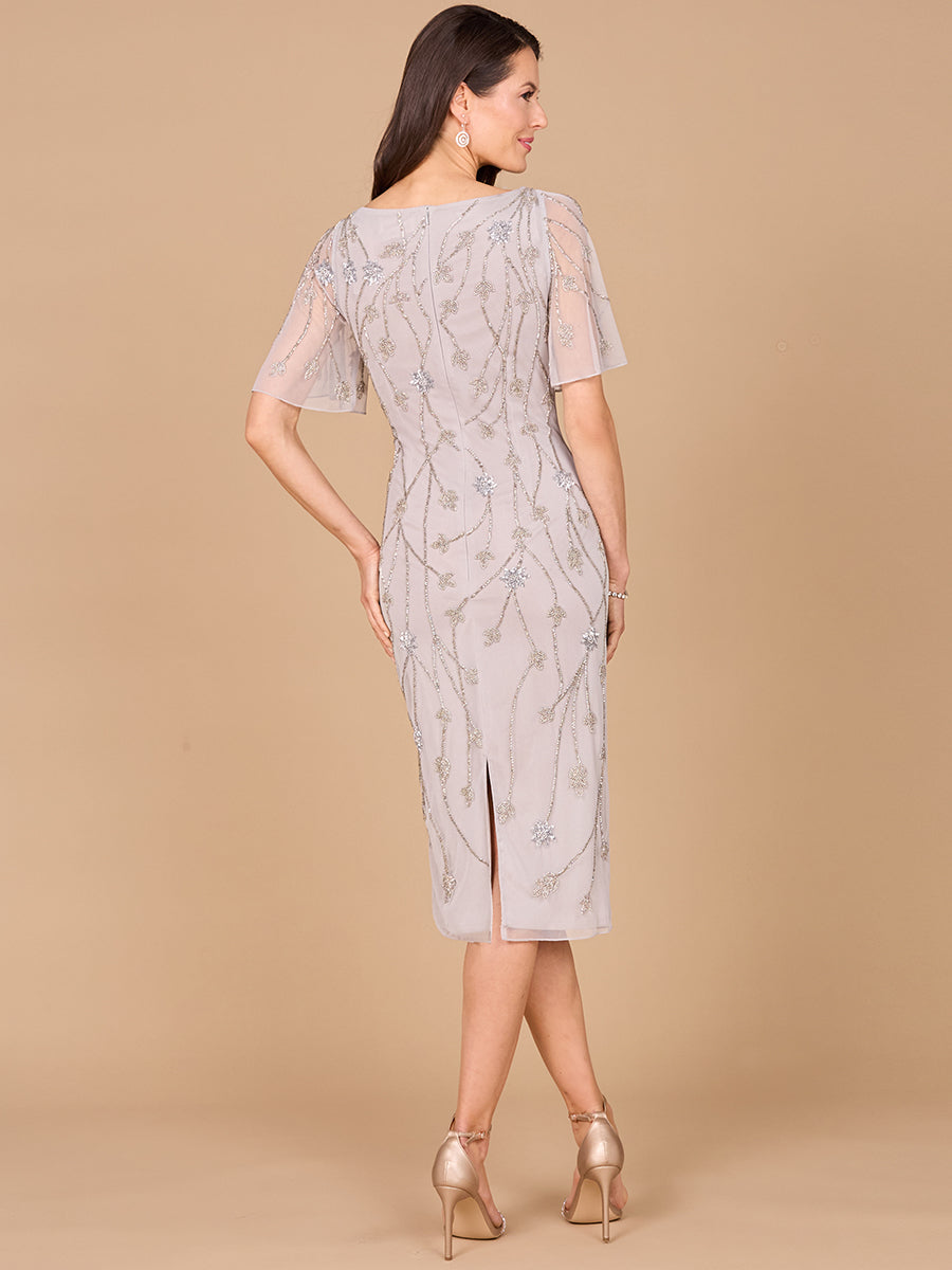 Beaded Midi Dress with Cape Sleeves 28996