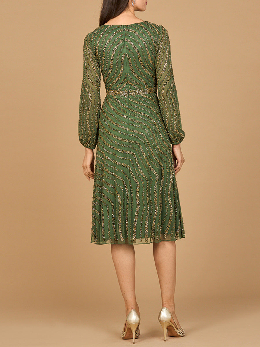 Beaded Midi Dress with Long Sleeves 28909