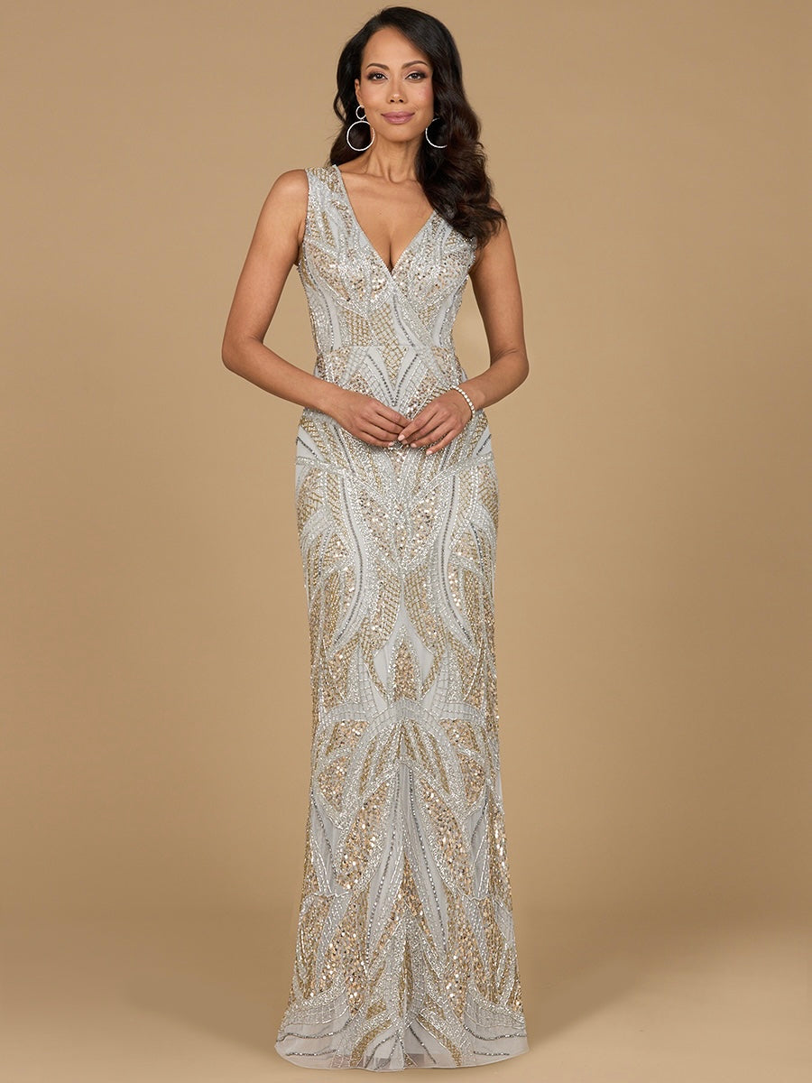 Beaded V-Neck Gown - OUTLET 28971