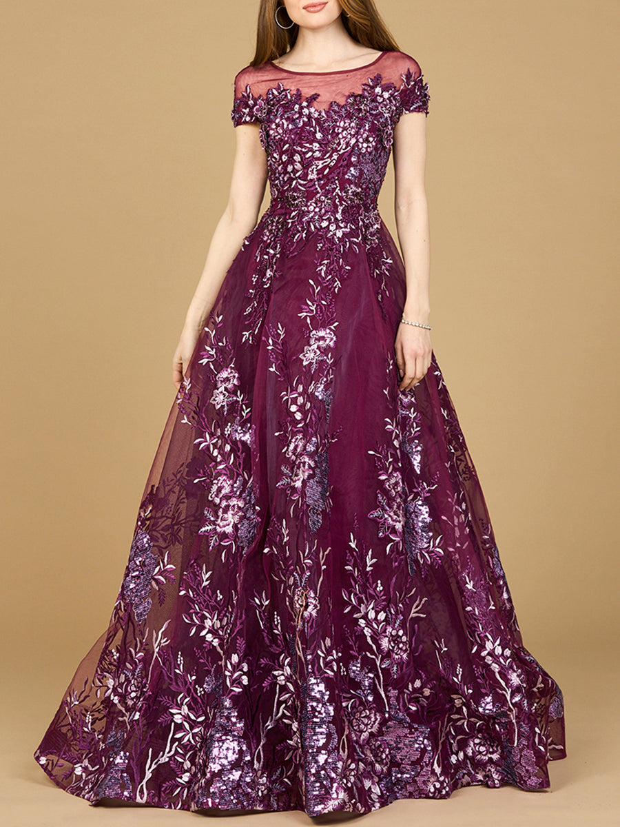 Beautiful Lace Applique A-Line Ball Gown with Cap Sleeves 29619