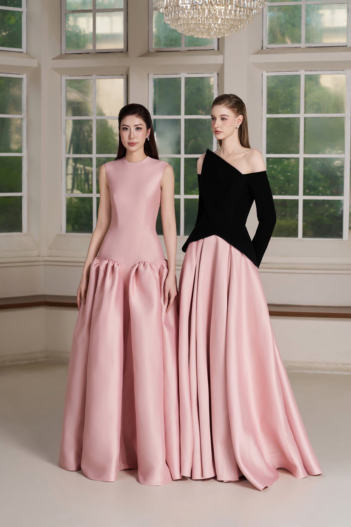 Belle Dress – Asymmetric Off-Shoulder Two-Tone Evening Gown