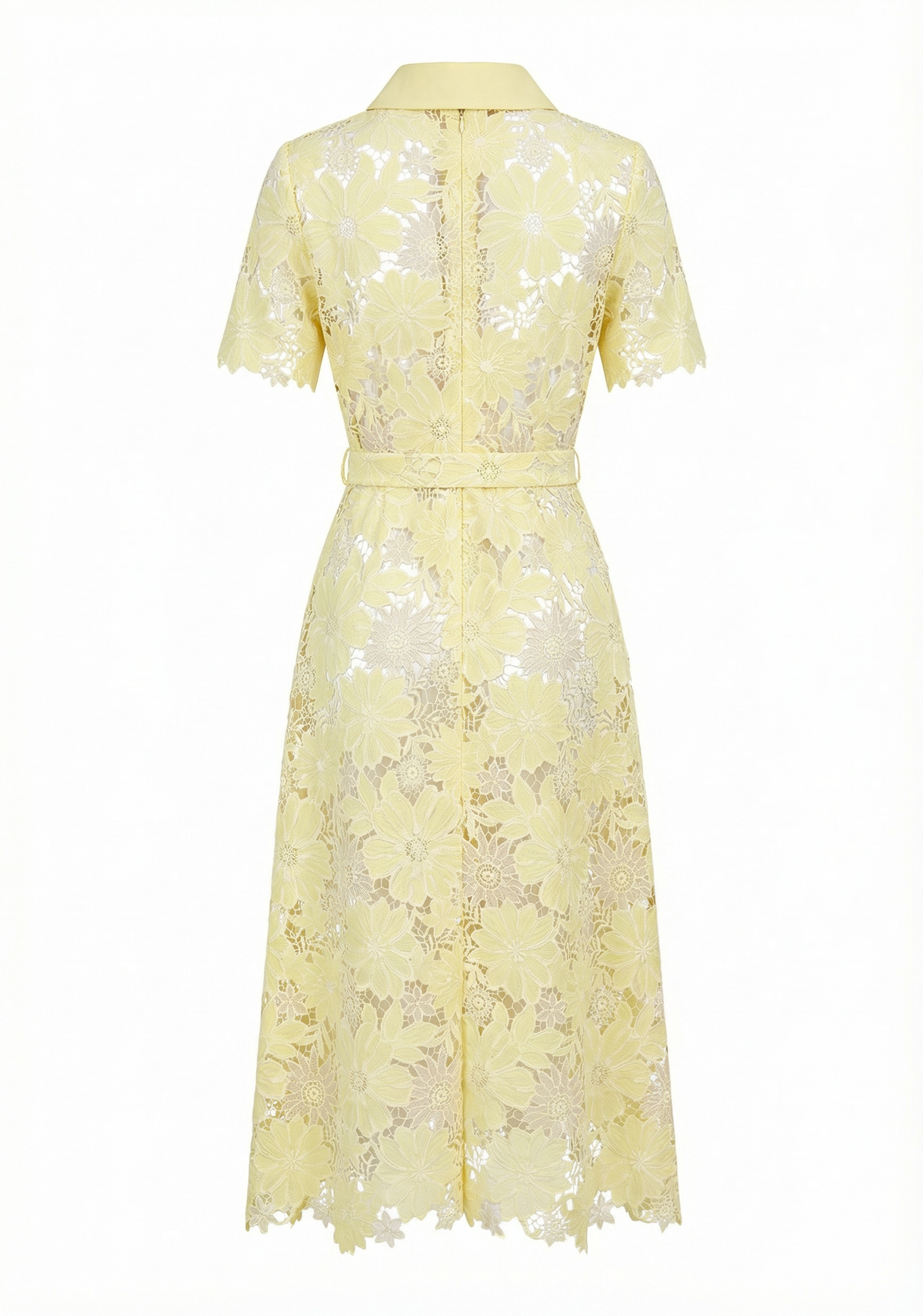 Belted Floral-Lace Shirt Midi Dress – Honey Yellow