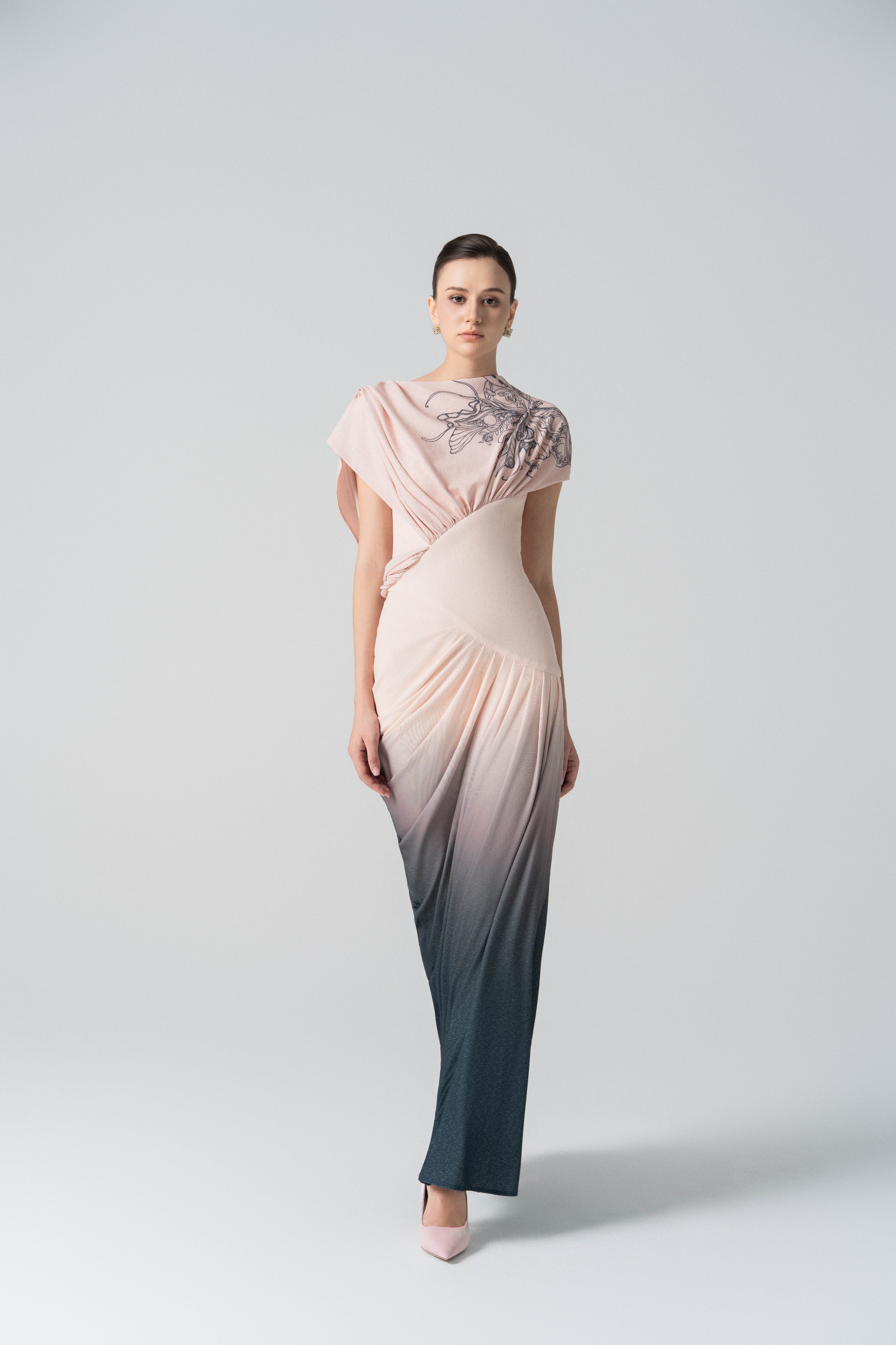Blush Horizon Midi Ombre Dress in Tender Peach