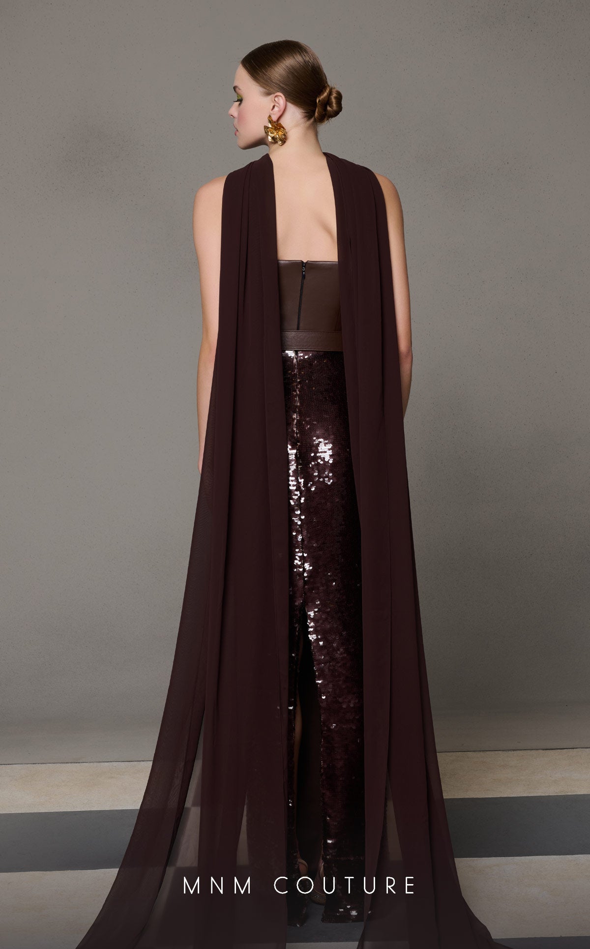 Brown Strapless Evening Gown N0629