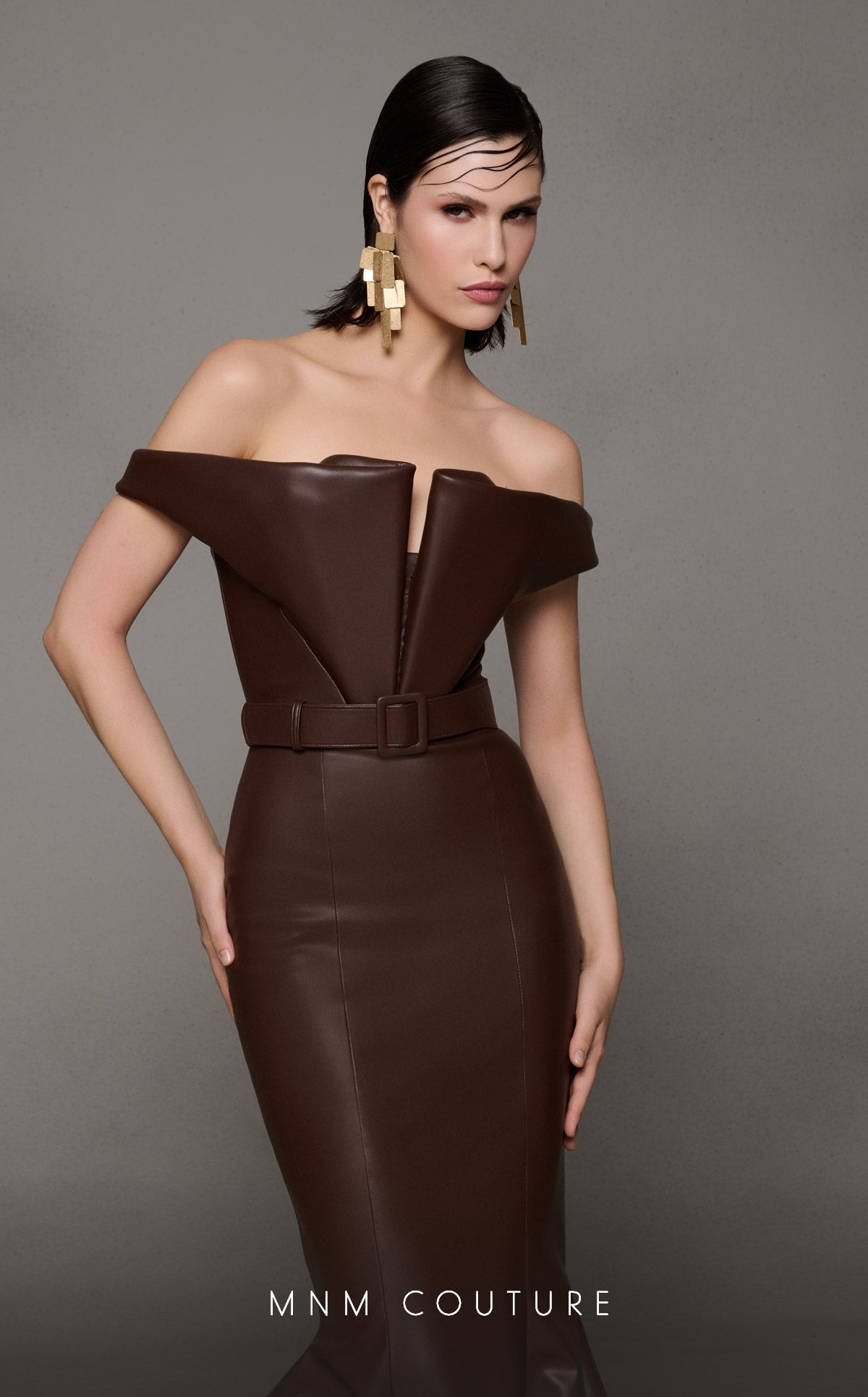 Brown Strapless Evening Gown N0630