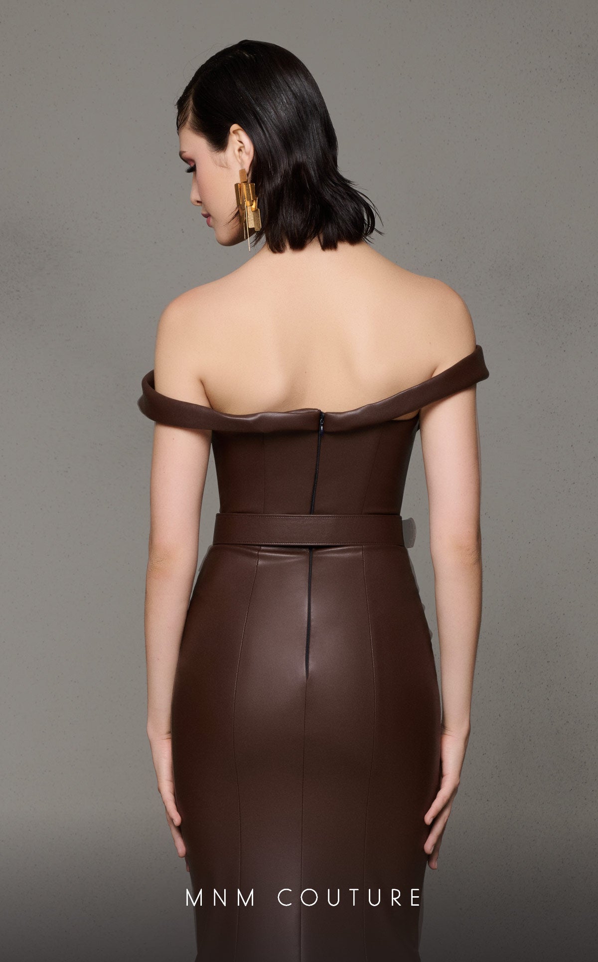Brown Strapless Evening Gown N0630