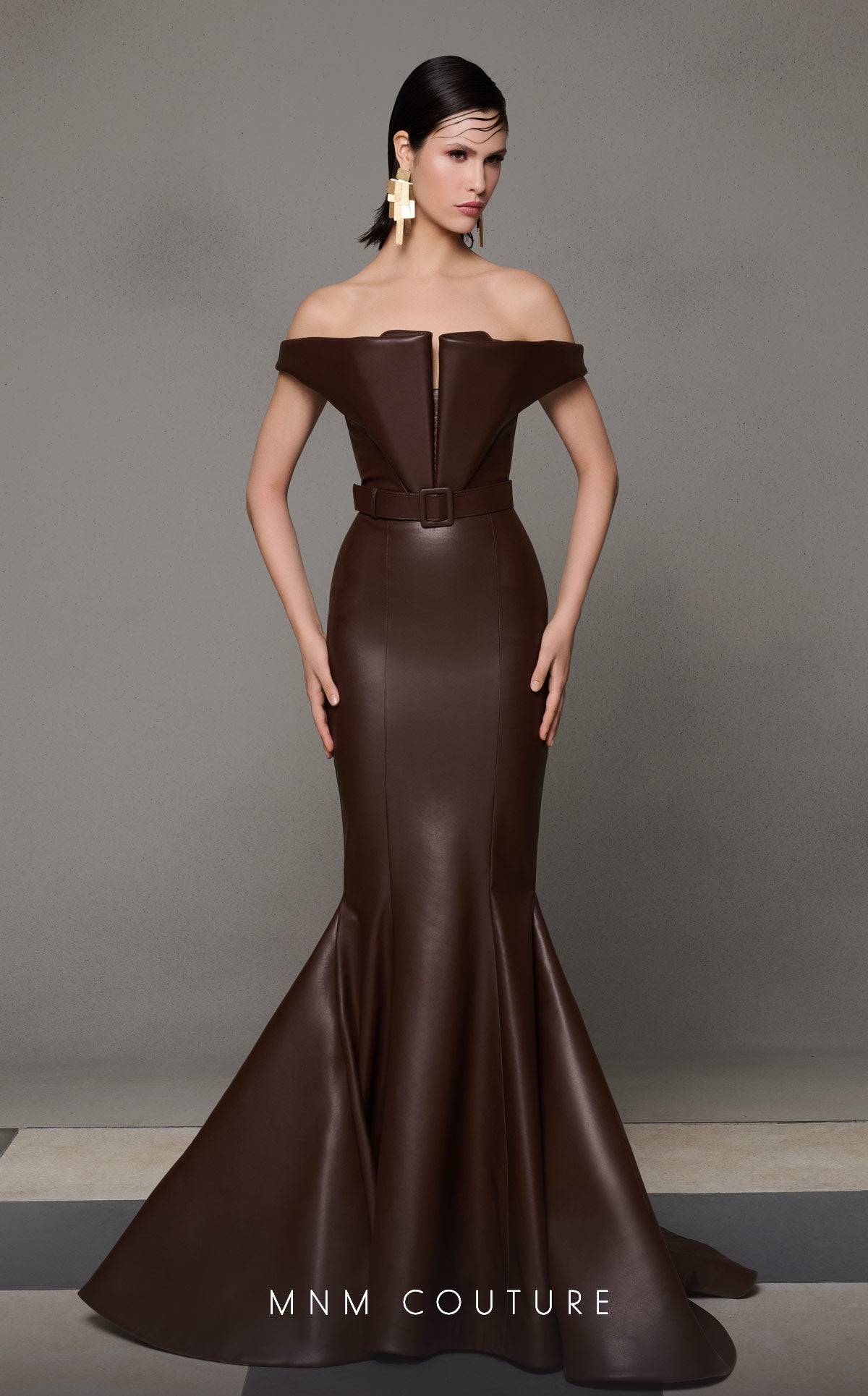 Brown Strapless Evening Gown N0630