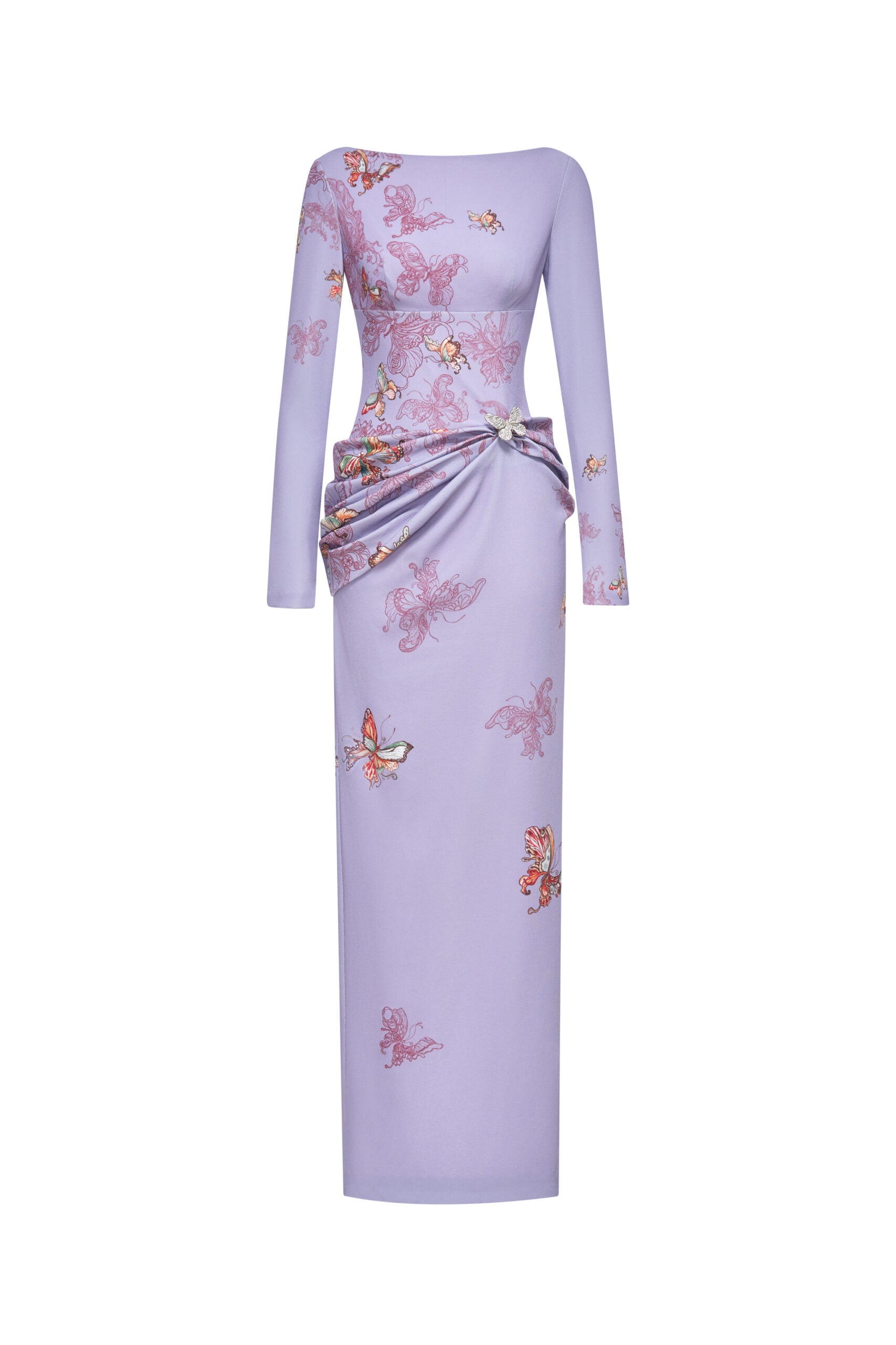 Butterfly Veil Pencil Dress in Almond Oil