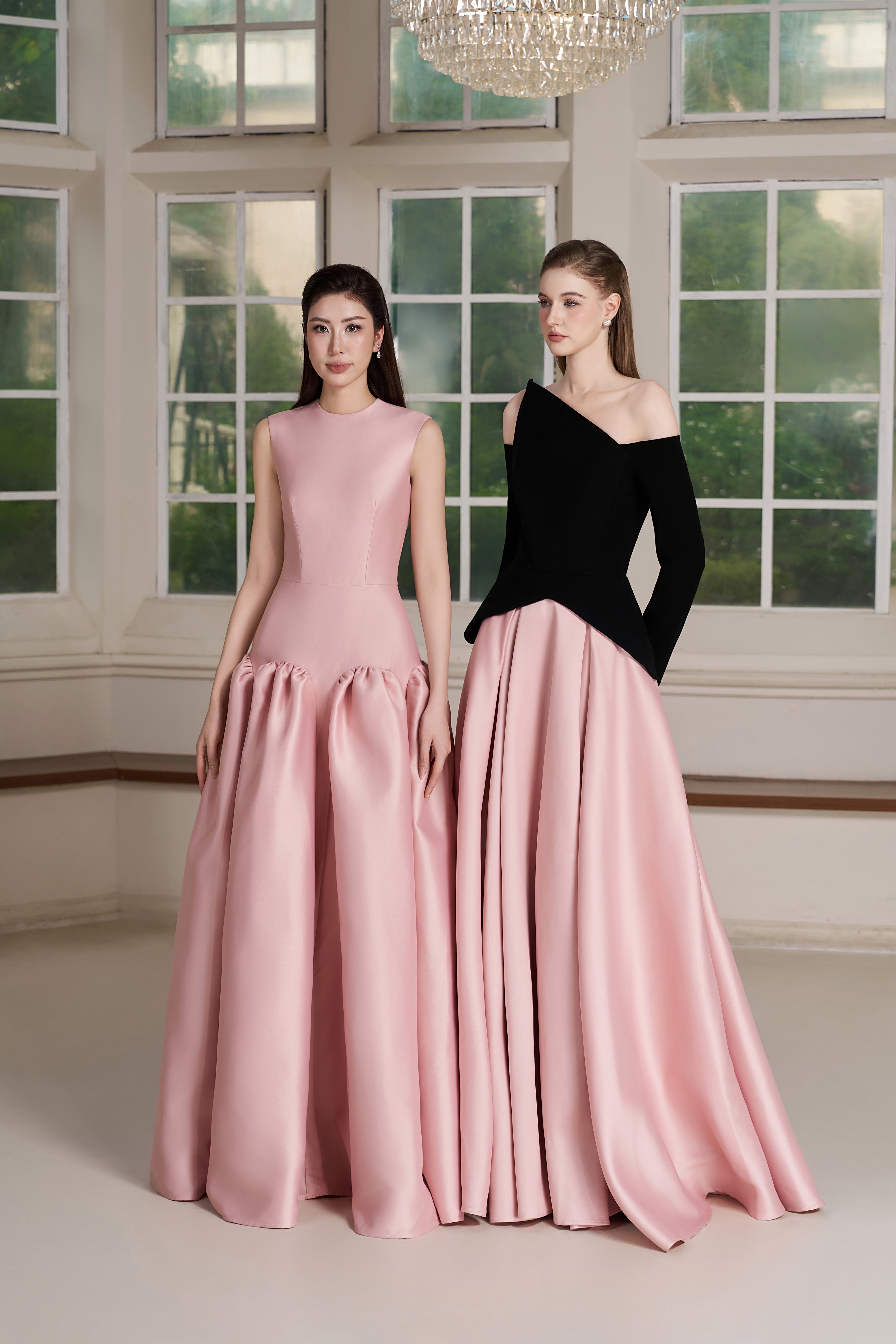 Belle Dress – Asymmetric Off-Shoulder Two-Tone Evening Gown
