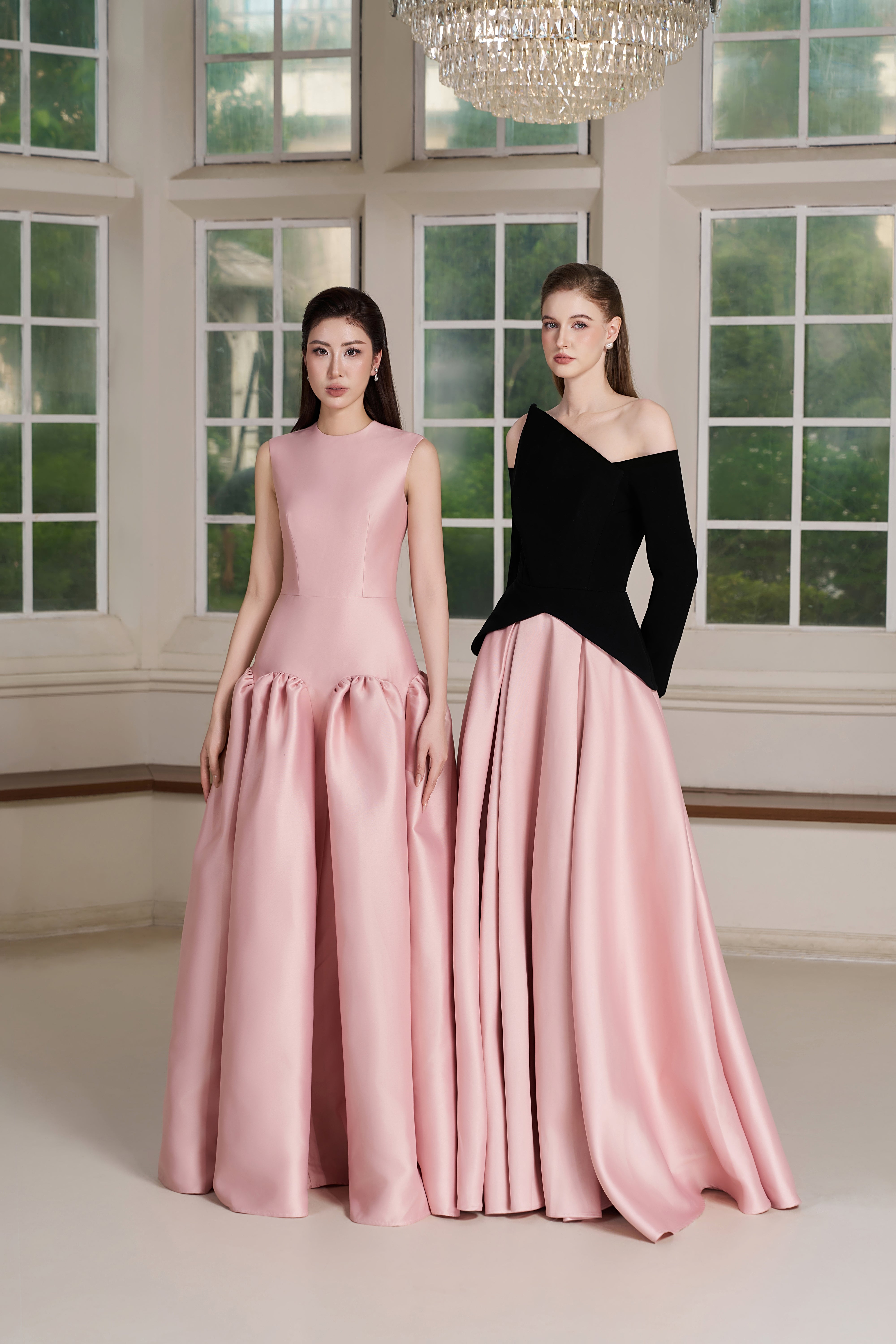 Belle Dress – Asymmetric Off-Shoulder Two-Tone Evening Gown