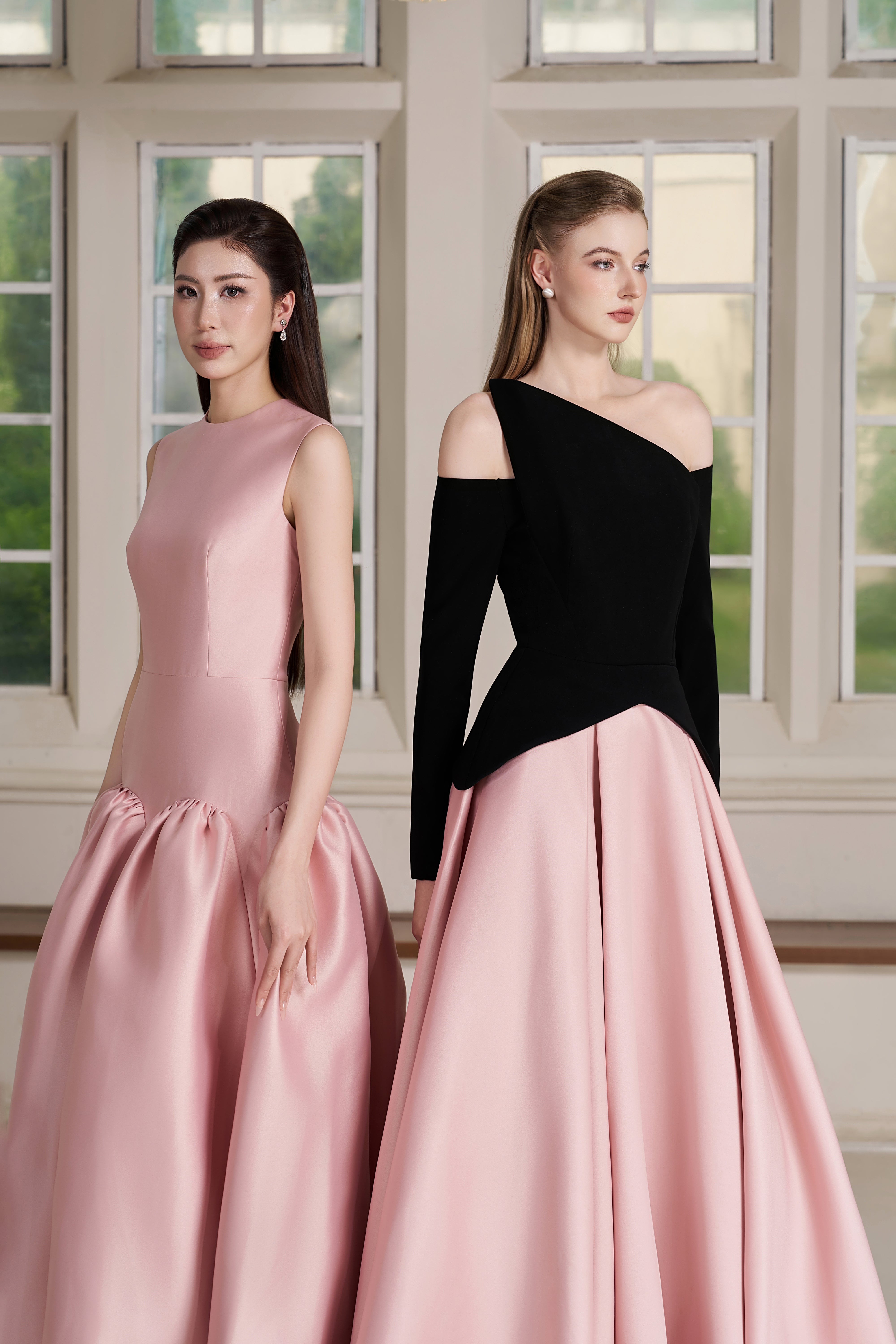 Belle Dress – Asymmetric Off-Shoulder Two-Tone Evening Gown