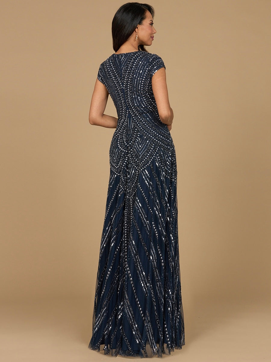 Cap Sleeve Beaded A-Line Gown 28952