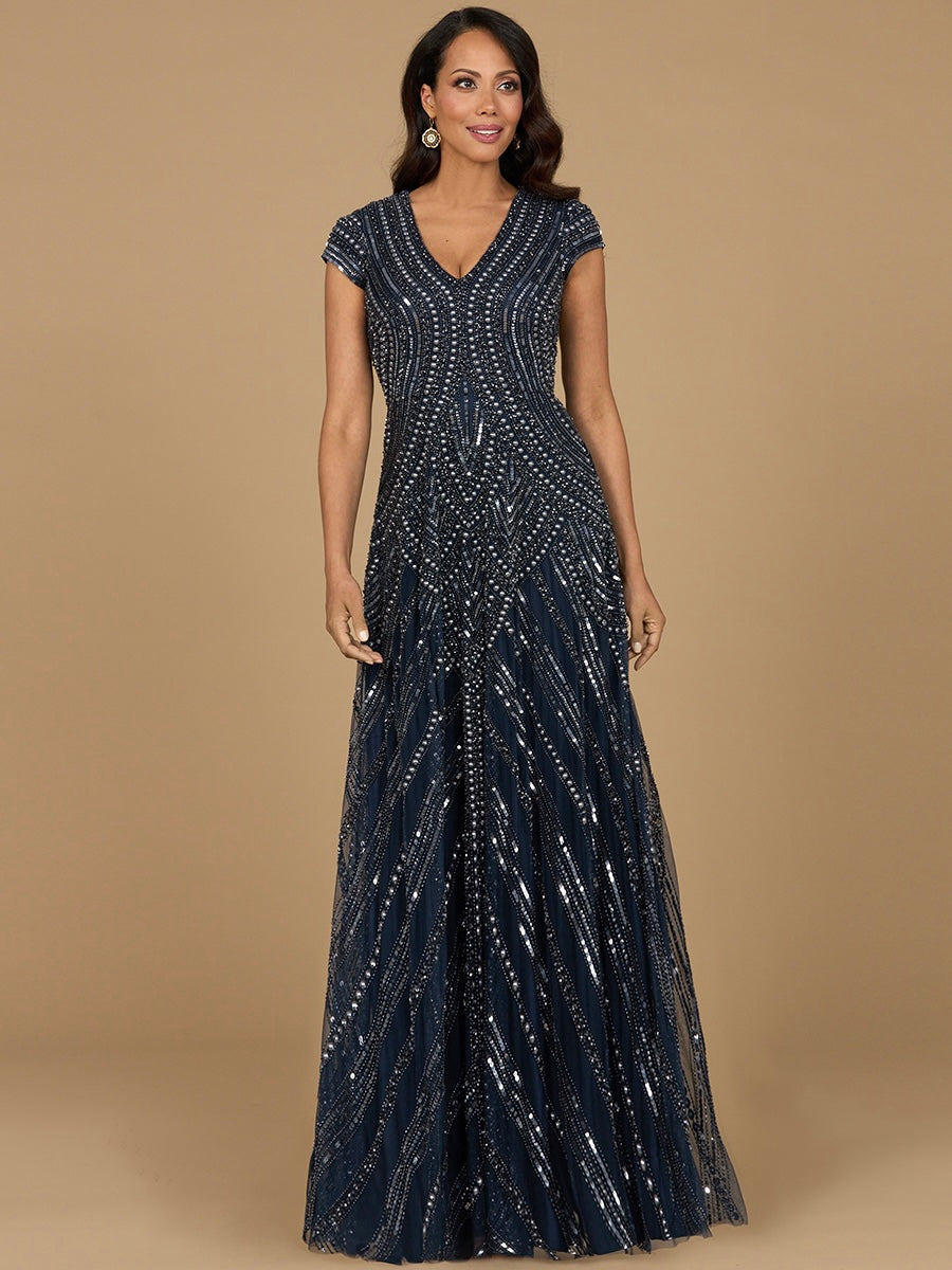 Cap Sleeve Beaded A-Line Gown 28952