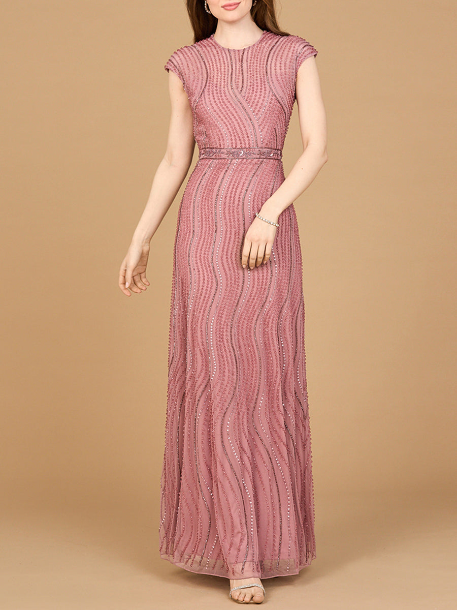 Cap Sleeve, Illusion Neck Beaded Gown 28898