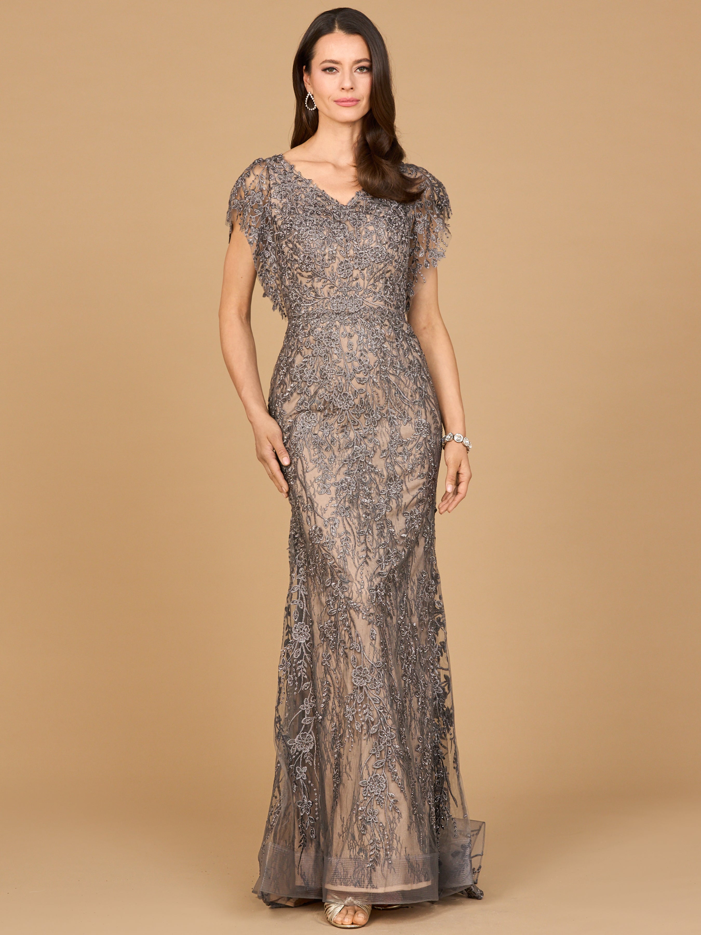 Cap Sleeve Mermaid V-neck Gown 28924
