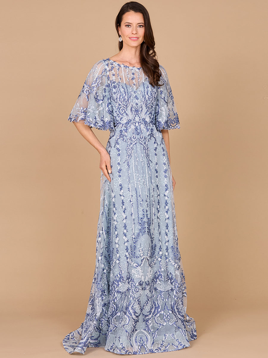 Cape Sleeve A-line Gown 28984