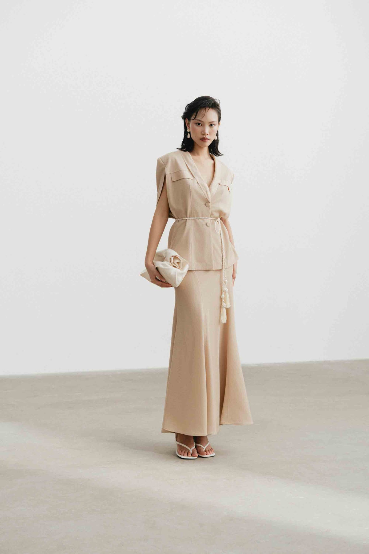 Cape Sleeve Blazer Set Design with Skirt