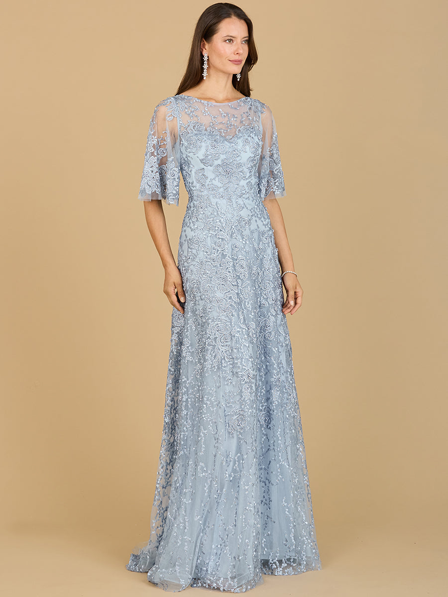 Cape Sleeve Mother's Gown with Pearl & Rhinestone Embellishments 33277