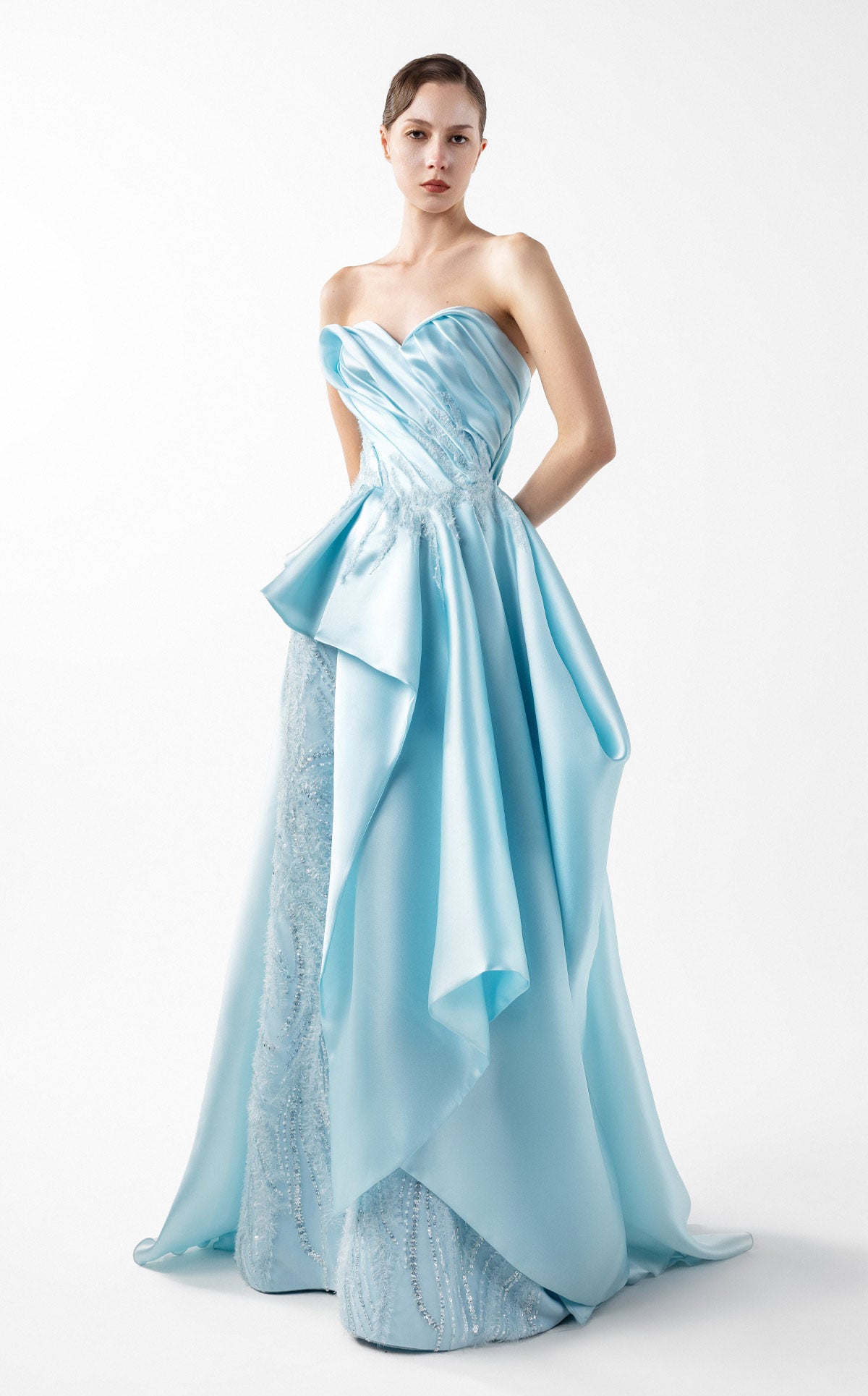 blue waterfall dress Celestial Lace and Organza Gown G2014 Color:Hot Pink/Gold men dress sweater long YGroup_S22179 neckline and short sleeves