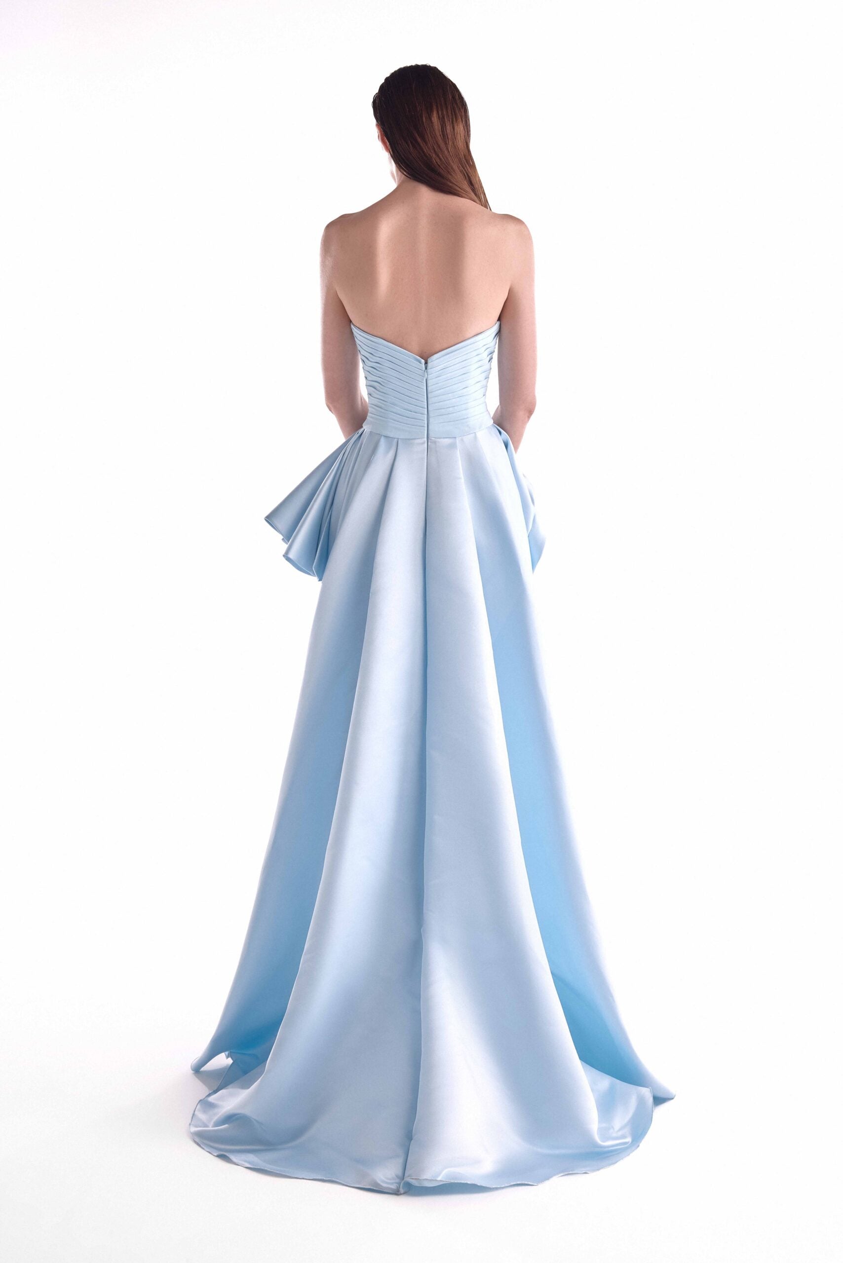 Celestial Ice Blue Peplum Gown with Pleated Bodice G2140
