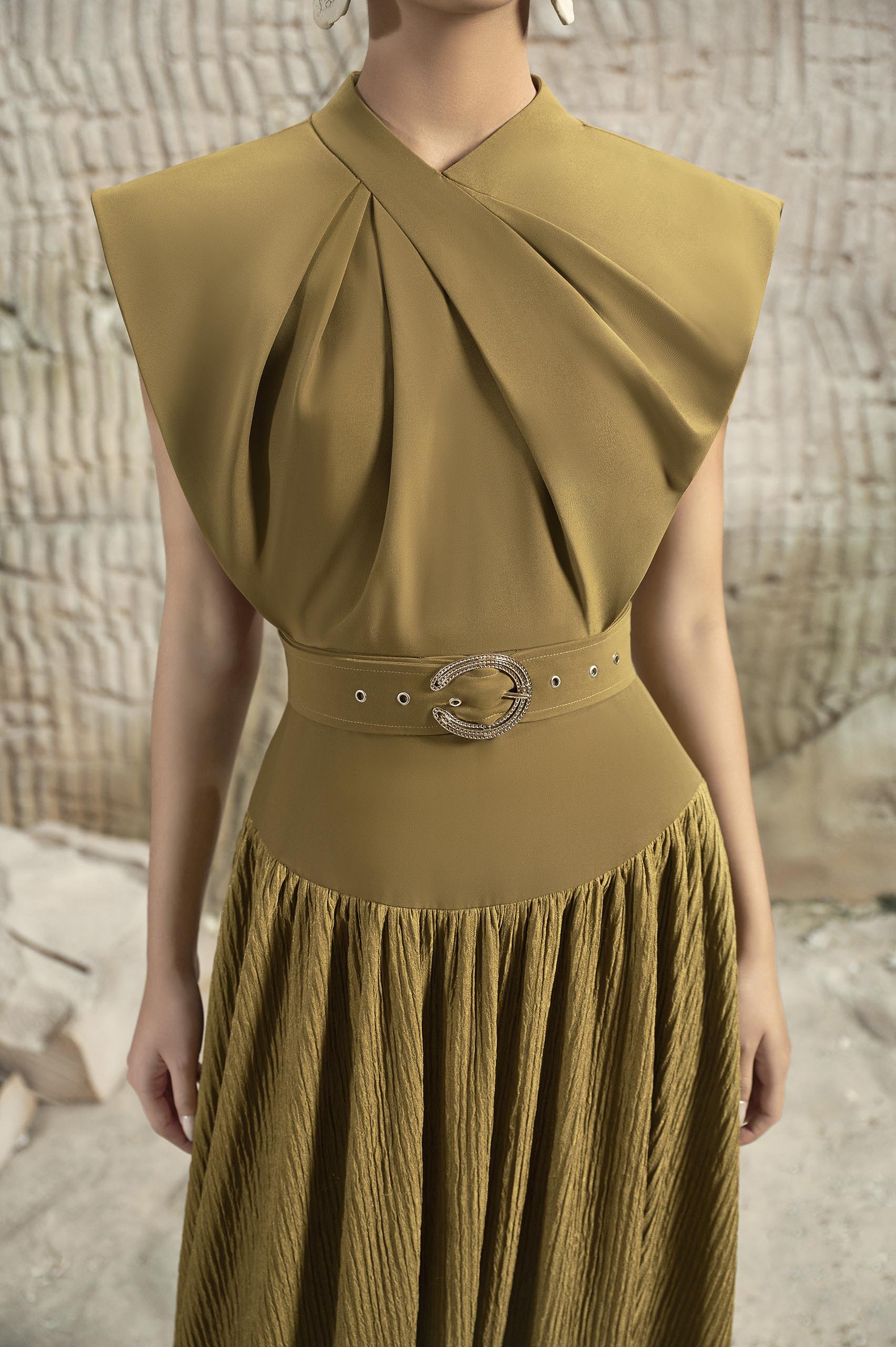 Cerise Draping Neck Dress