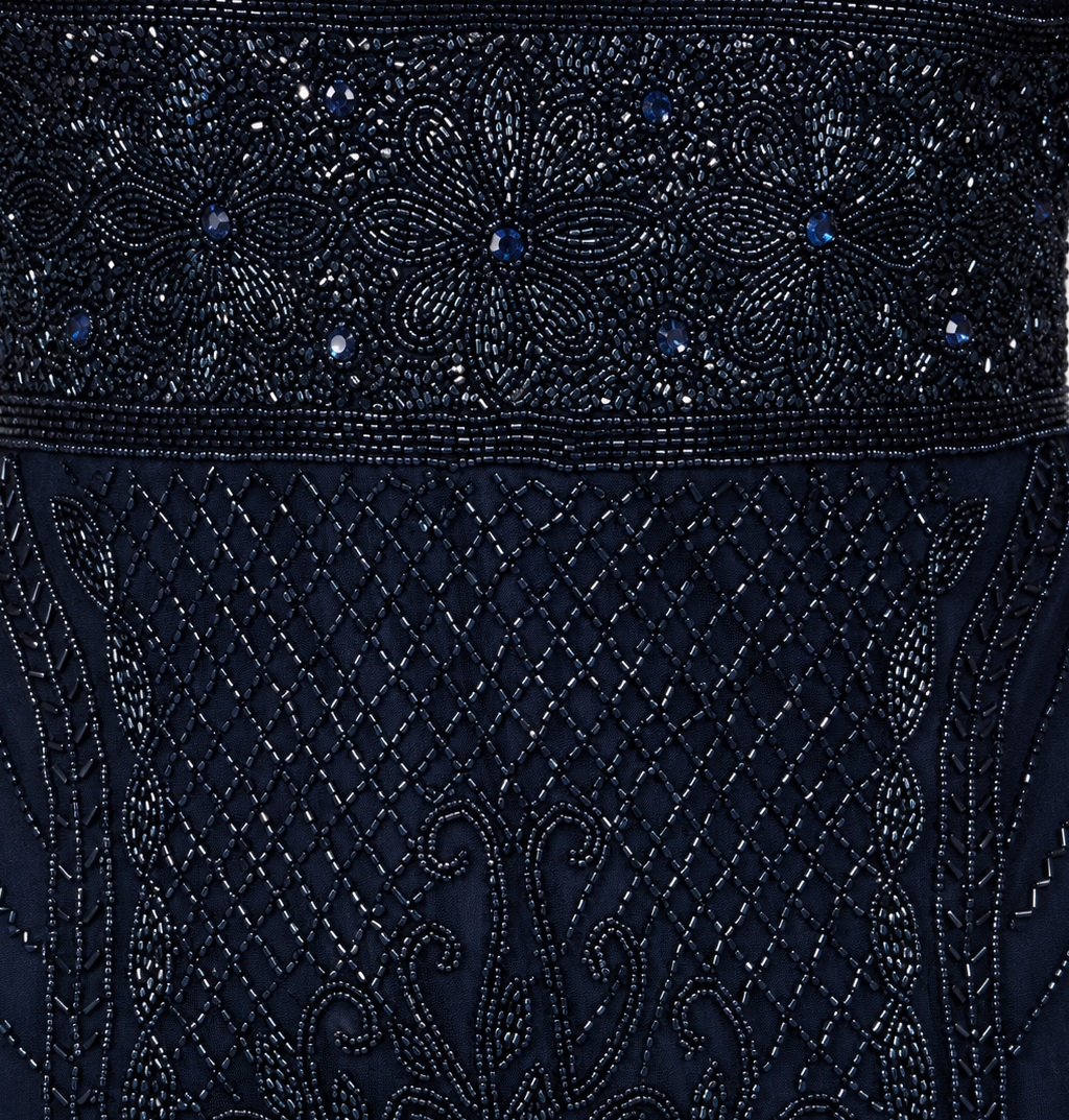 Cape Sleeve V-Neck Beaded Gown 29356