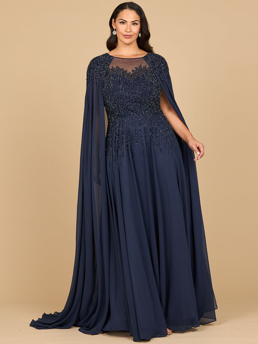 Chiffon A-line Long Gown with Long Cape Sleeves 28943
