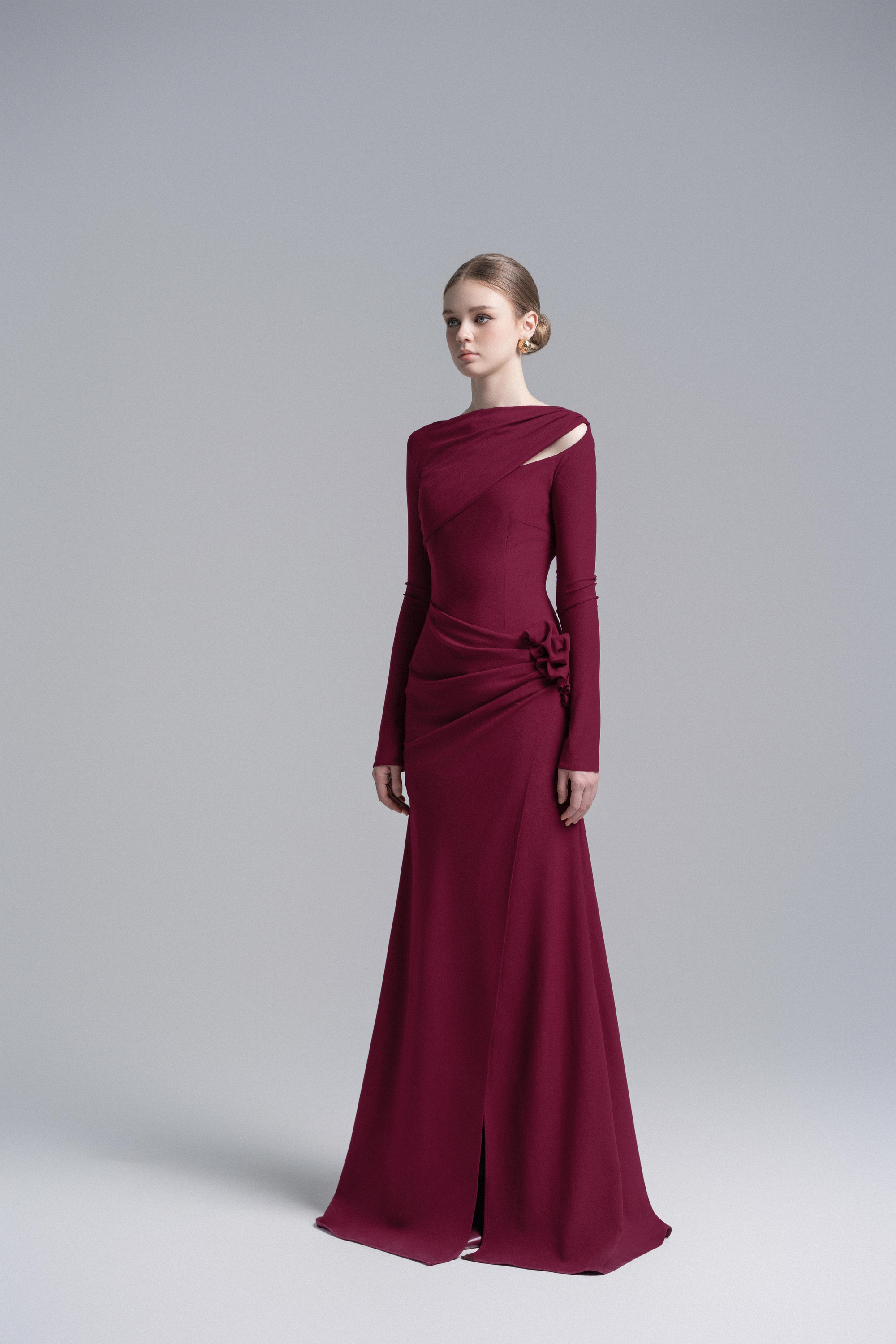 Claret 3D Floral Mermaid Dress