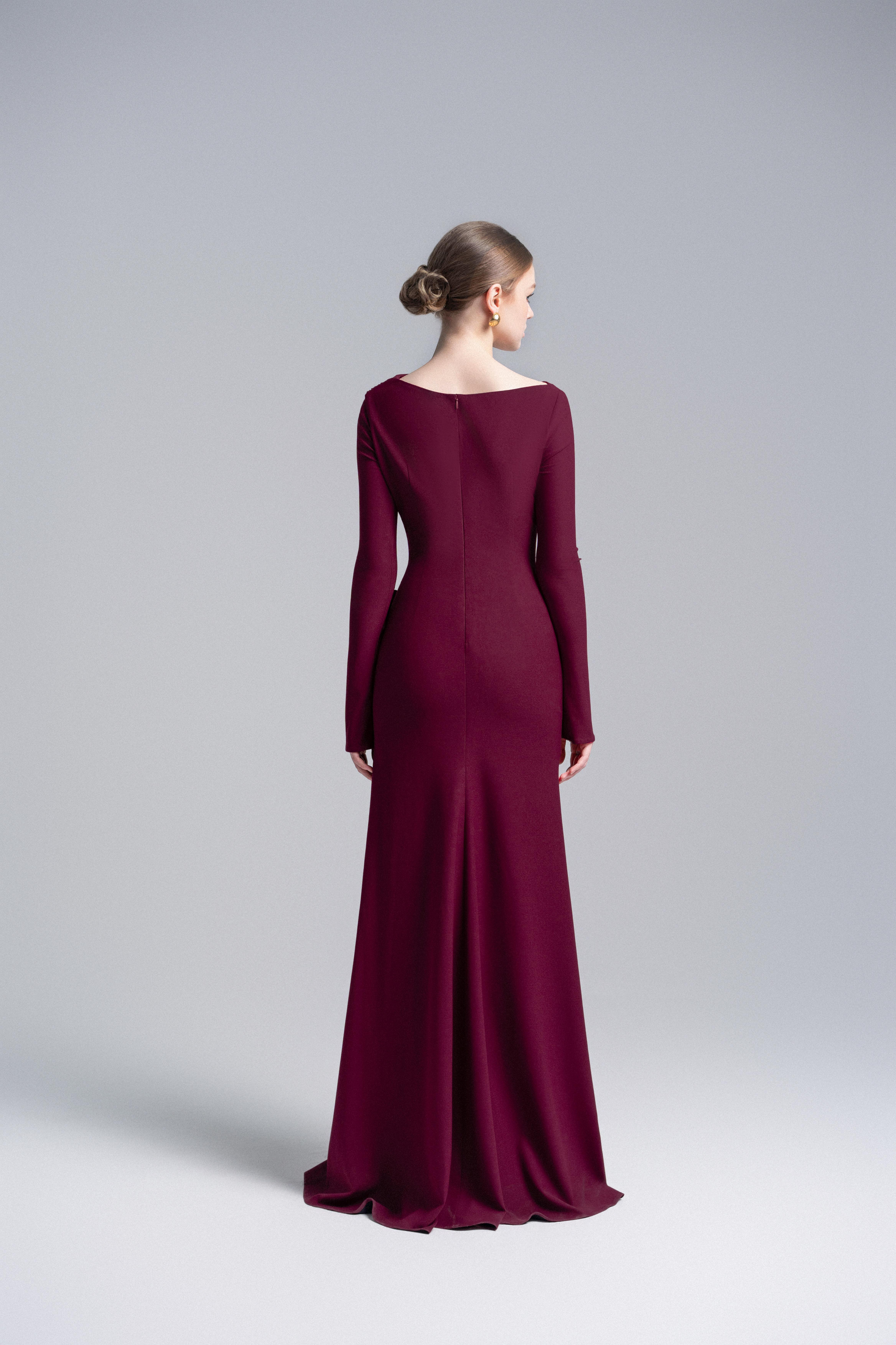 Claret 3D Floral Mermaid Dress