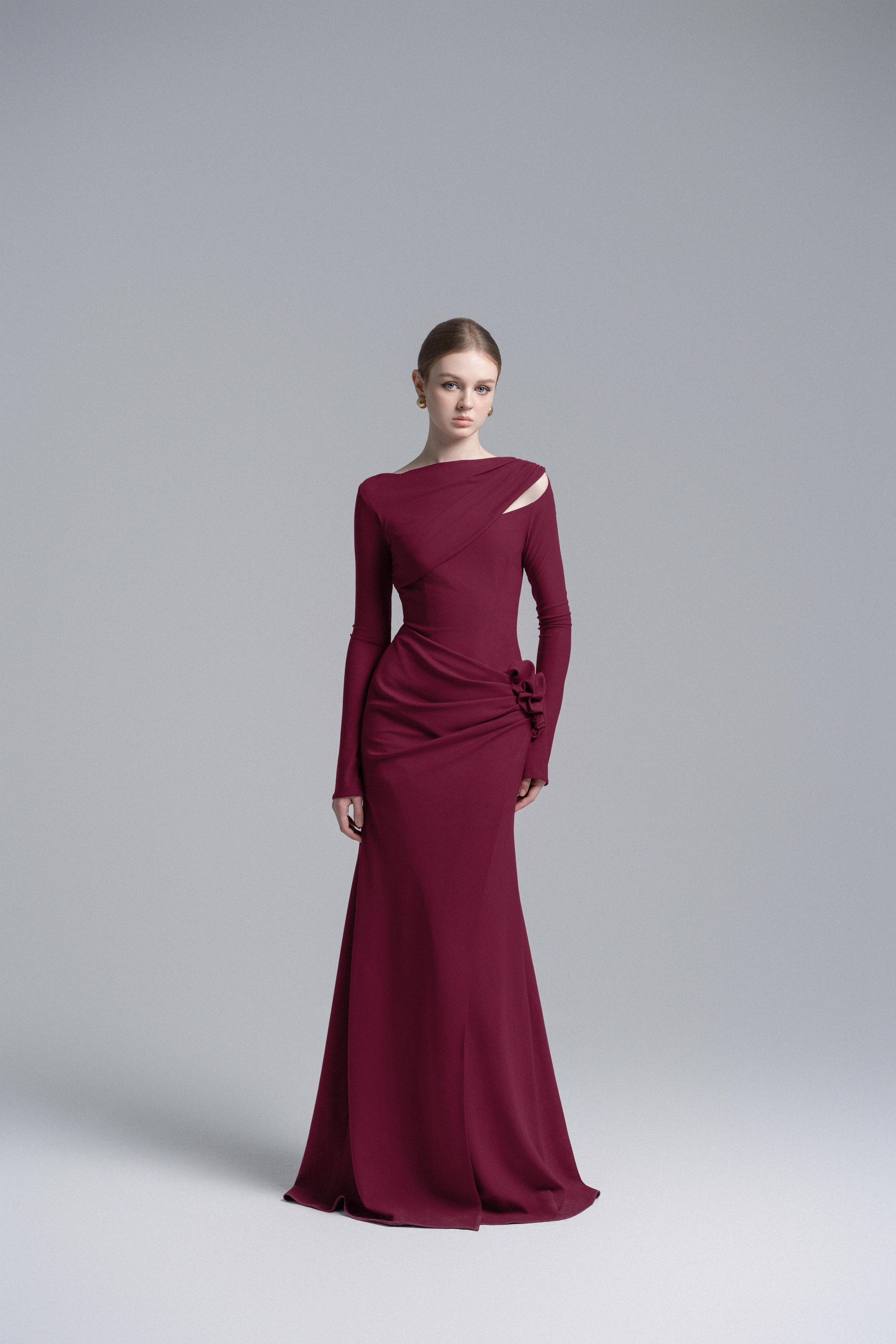 Claret 3D Floral Mermaid Dress