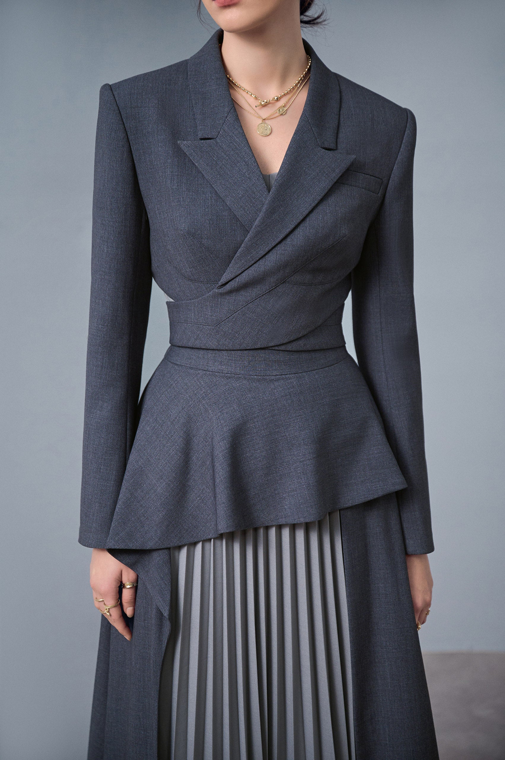 Cloud Gray Crisscrossed Croptop Blazer