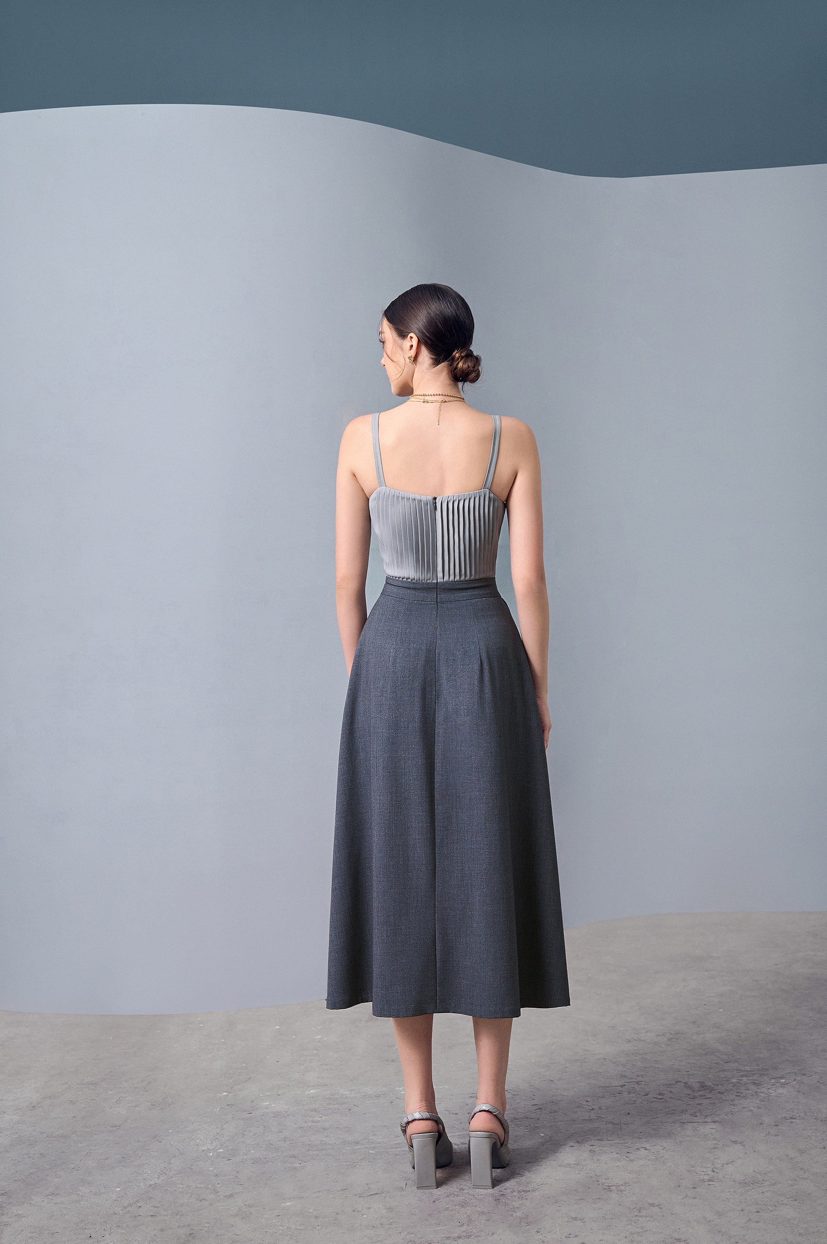 Cloud Gray Pleated Dress