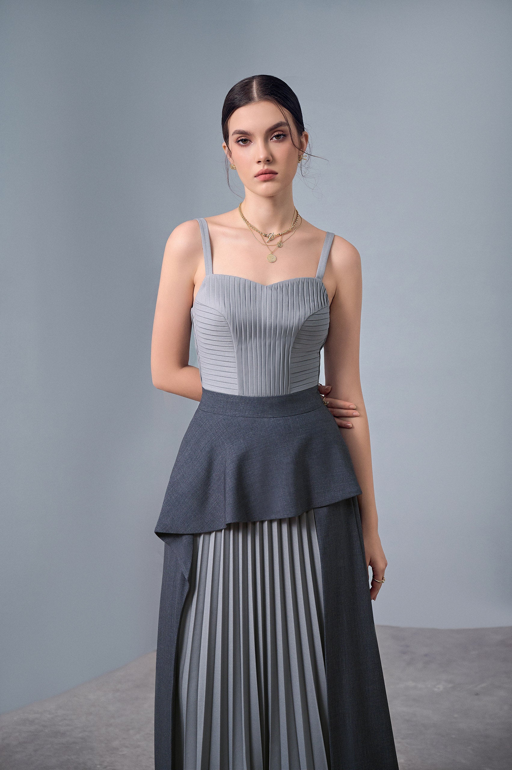 Cloud Gray Pleated Dress