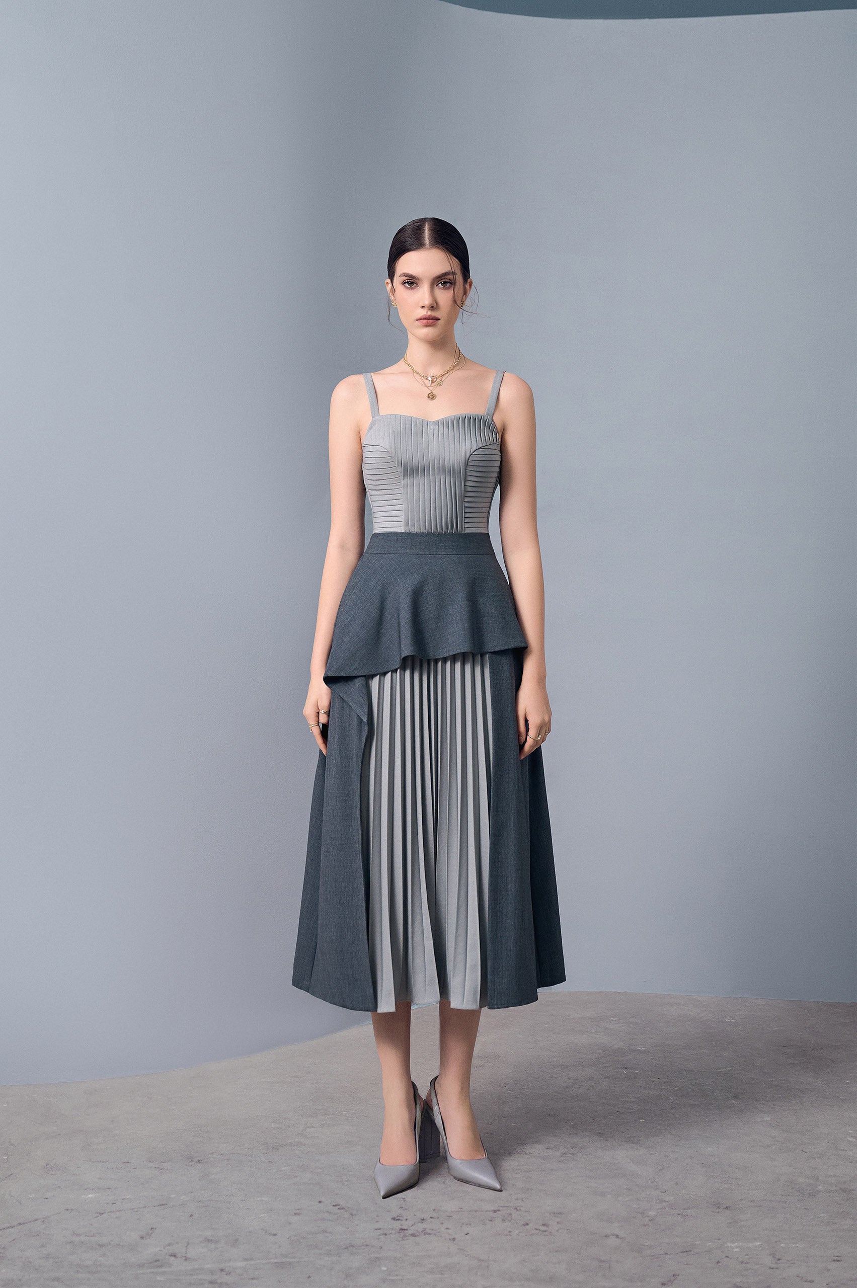Cloud Gray Pleated Dress
